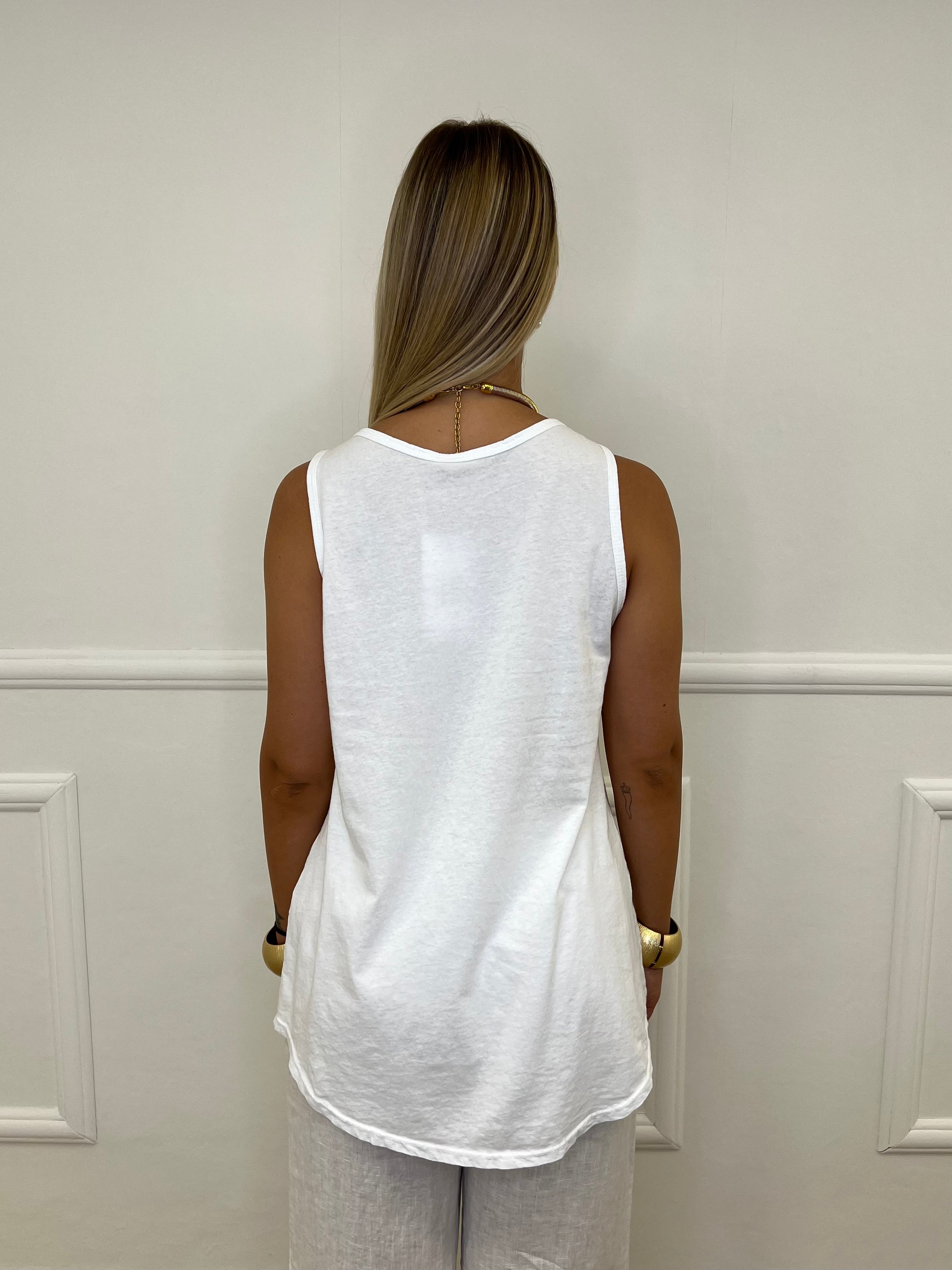 Canotta In Cotone e Lino 18653 Bianco