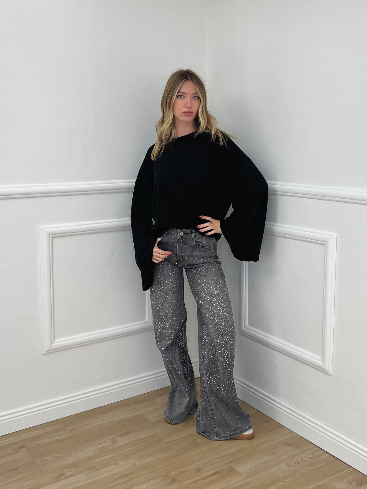 Jeans Palazzo Strass 9290 Grigio