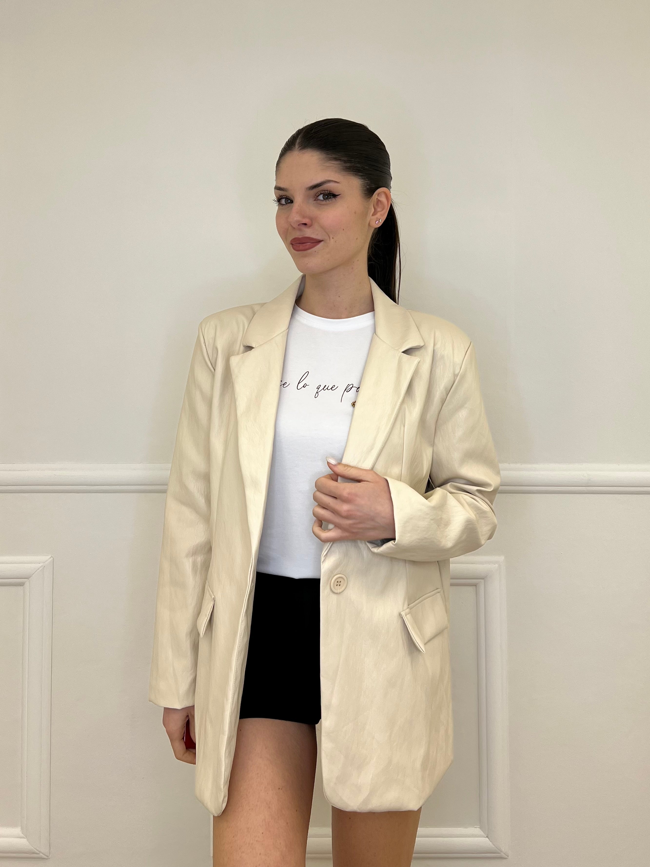 Blazer Oversize in Eco Pelle 30551 Beige