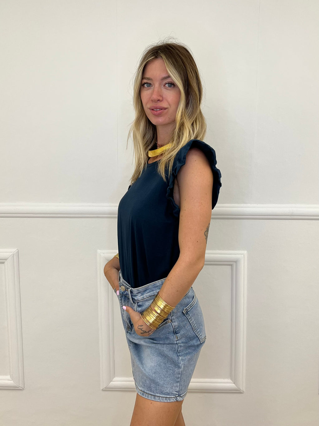 T-shirt Con Rouches 1673 Blu Royal