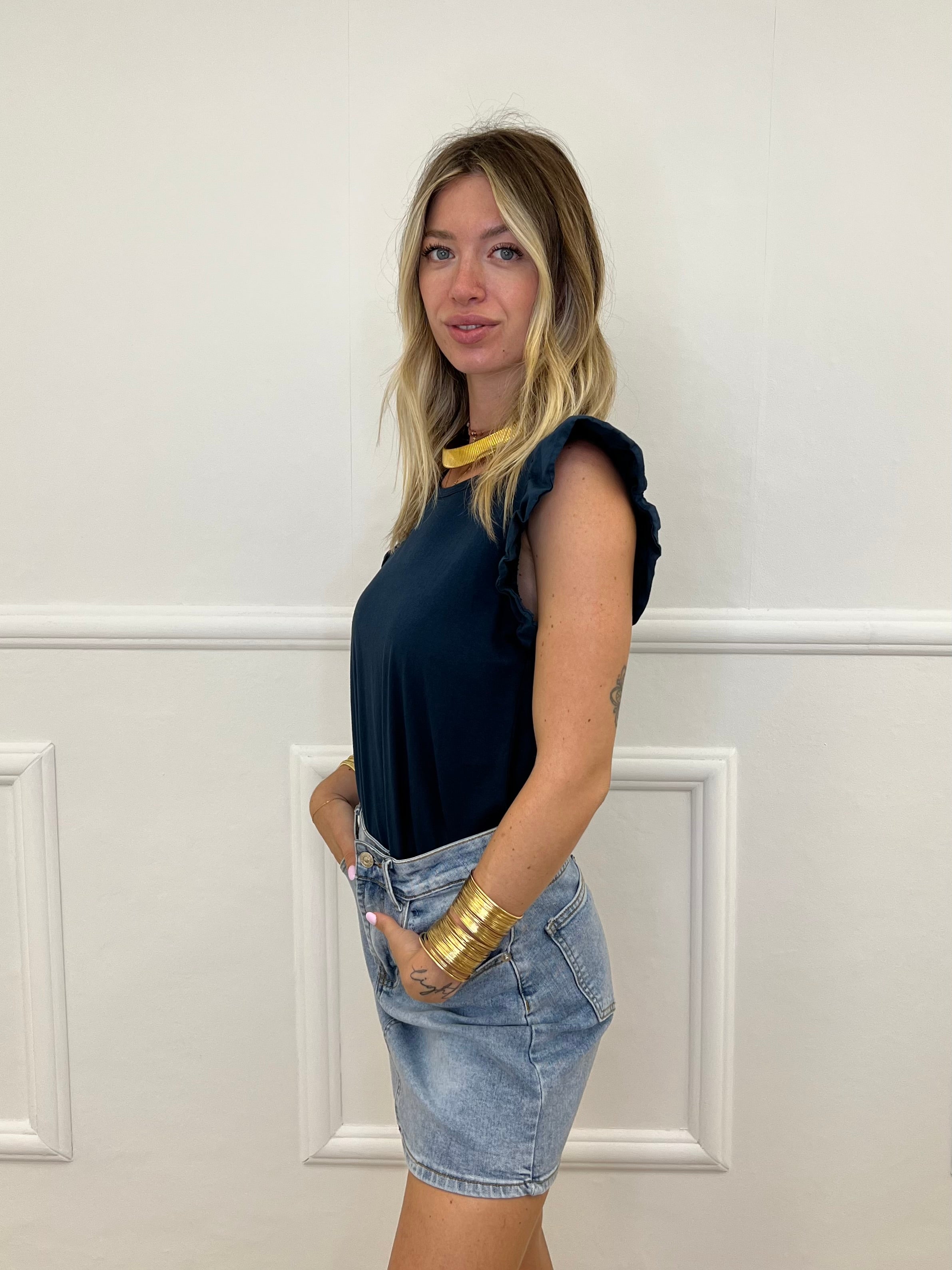 T-shirt Con Rouches 1673 Blu Royal