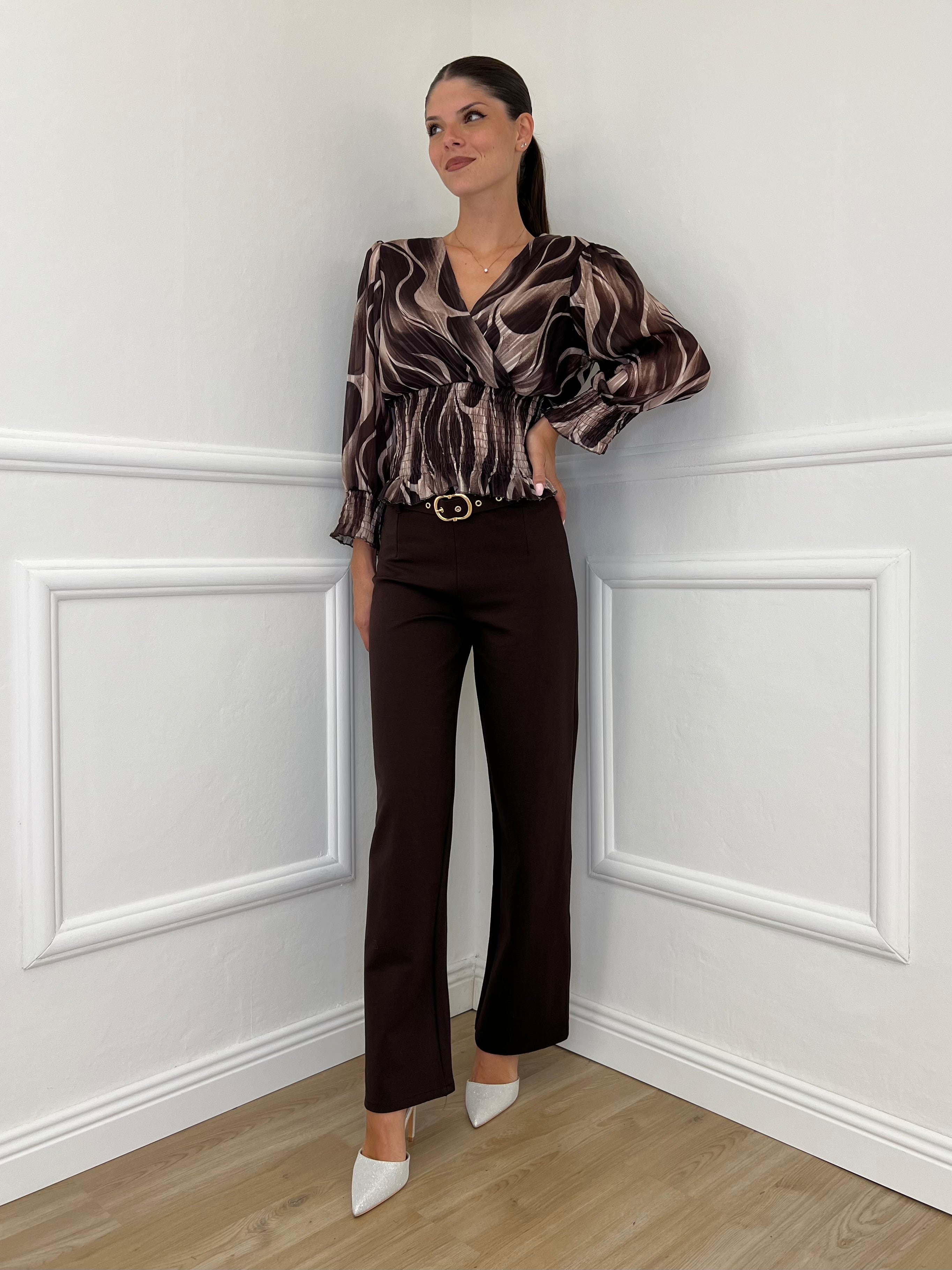 Camicia Incrocio Chiffon 90997 Marrone - Bazar Abbigliamento