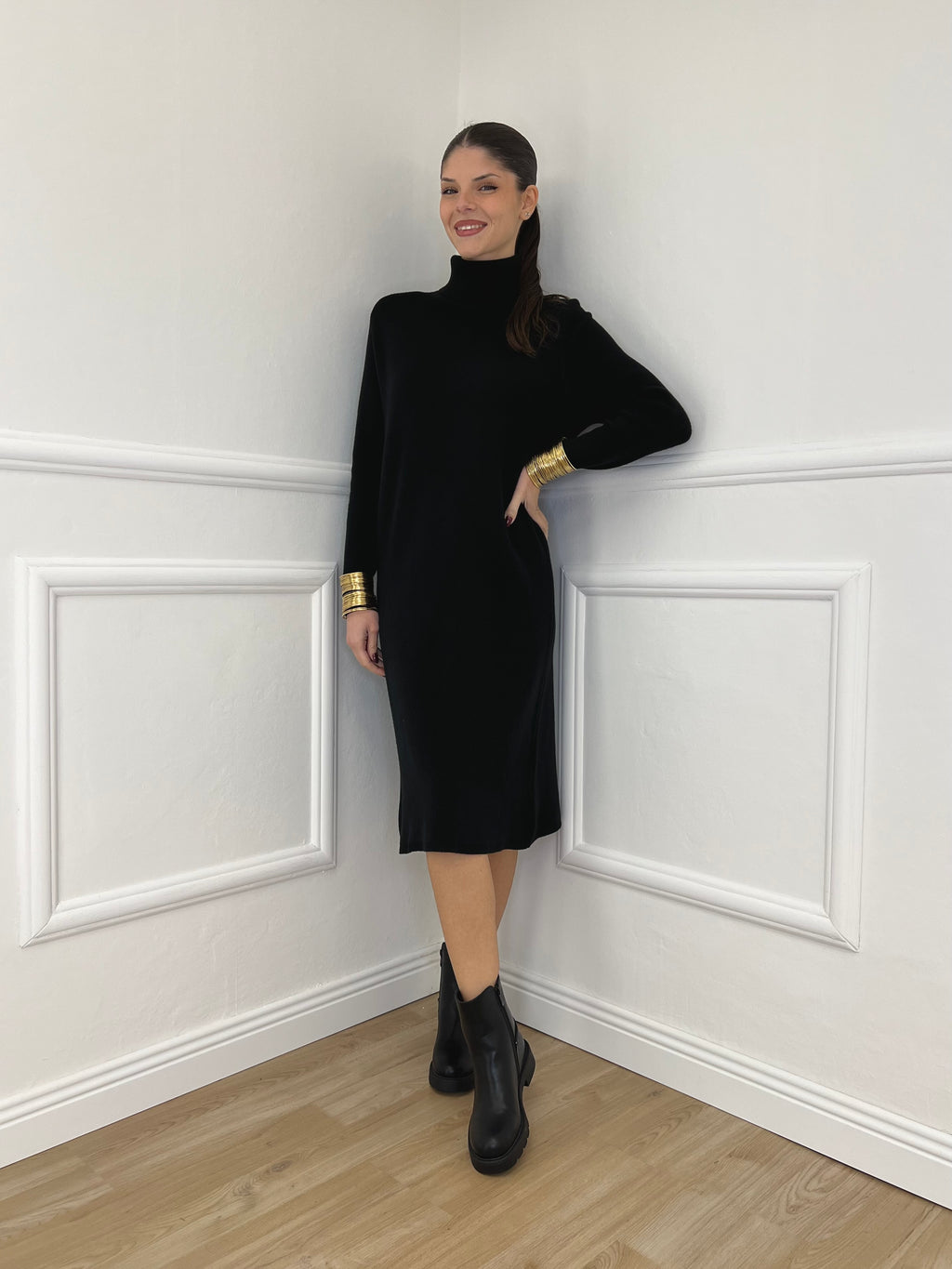 Abito Dolcevita Maglia 3077 Nero