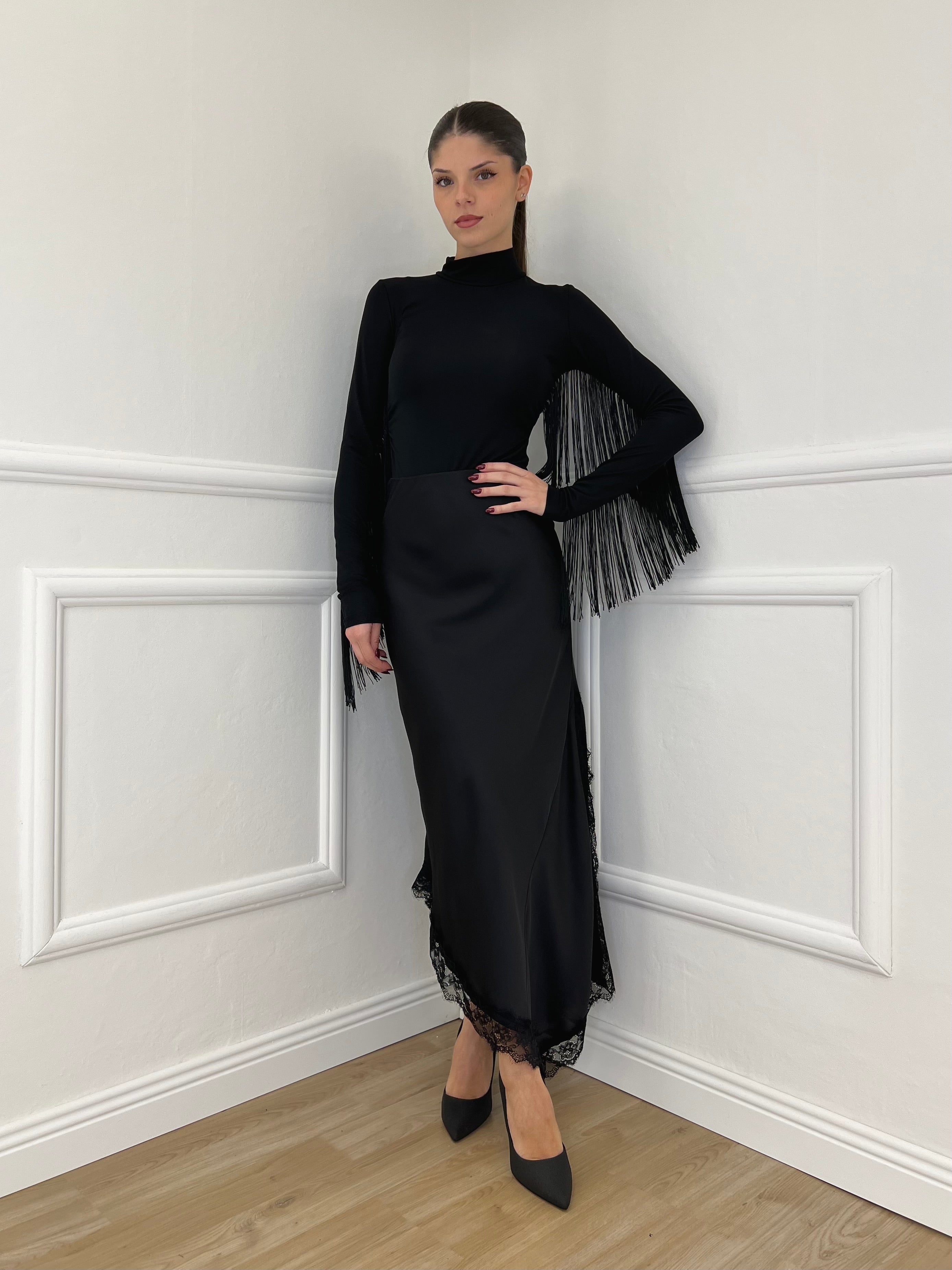 Gonna Asimmetrica Pizzo 2722 Nero