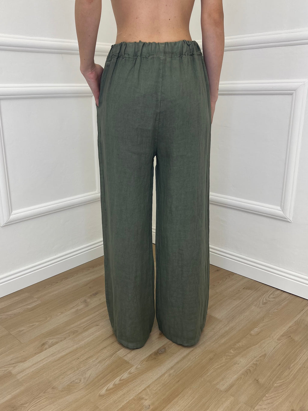 Pantalone Lino Coulisse 23216 Verde