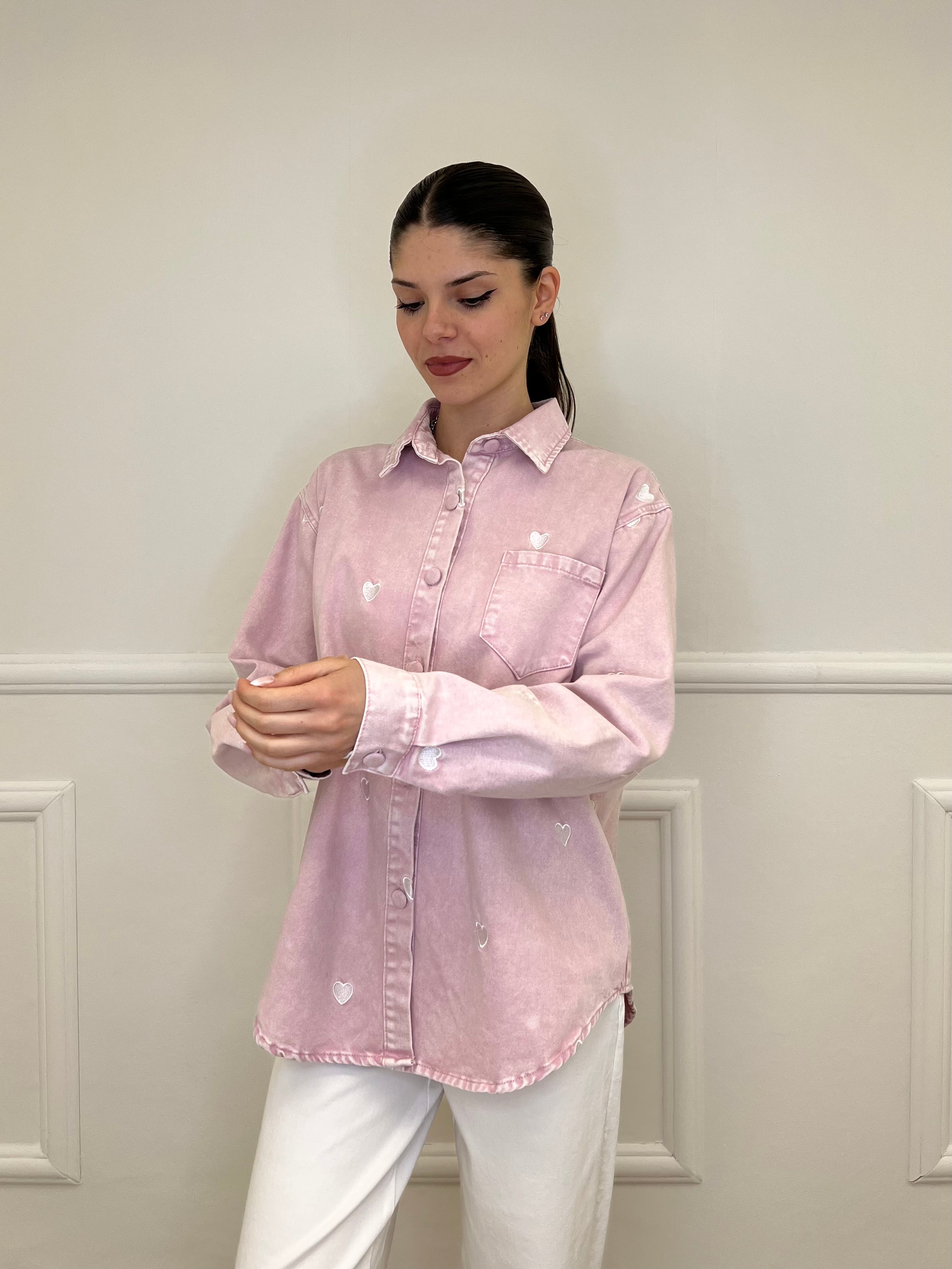 Giacca Camicia Denim Cuori 0805 Rosa