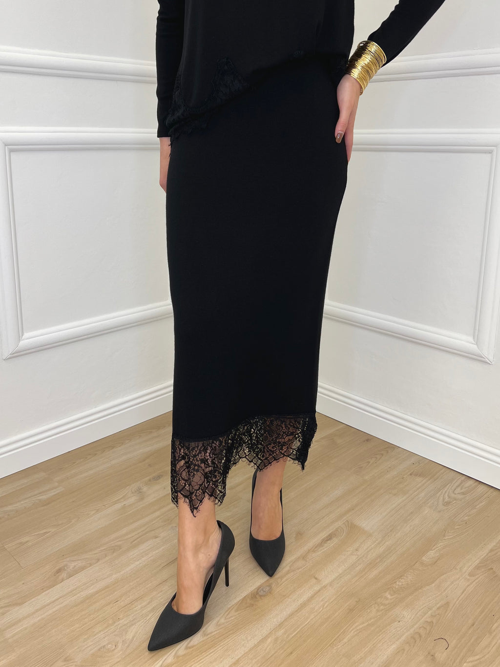 Gonna in Maglia Pizzo 2187 Nero