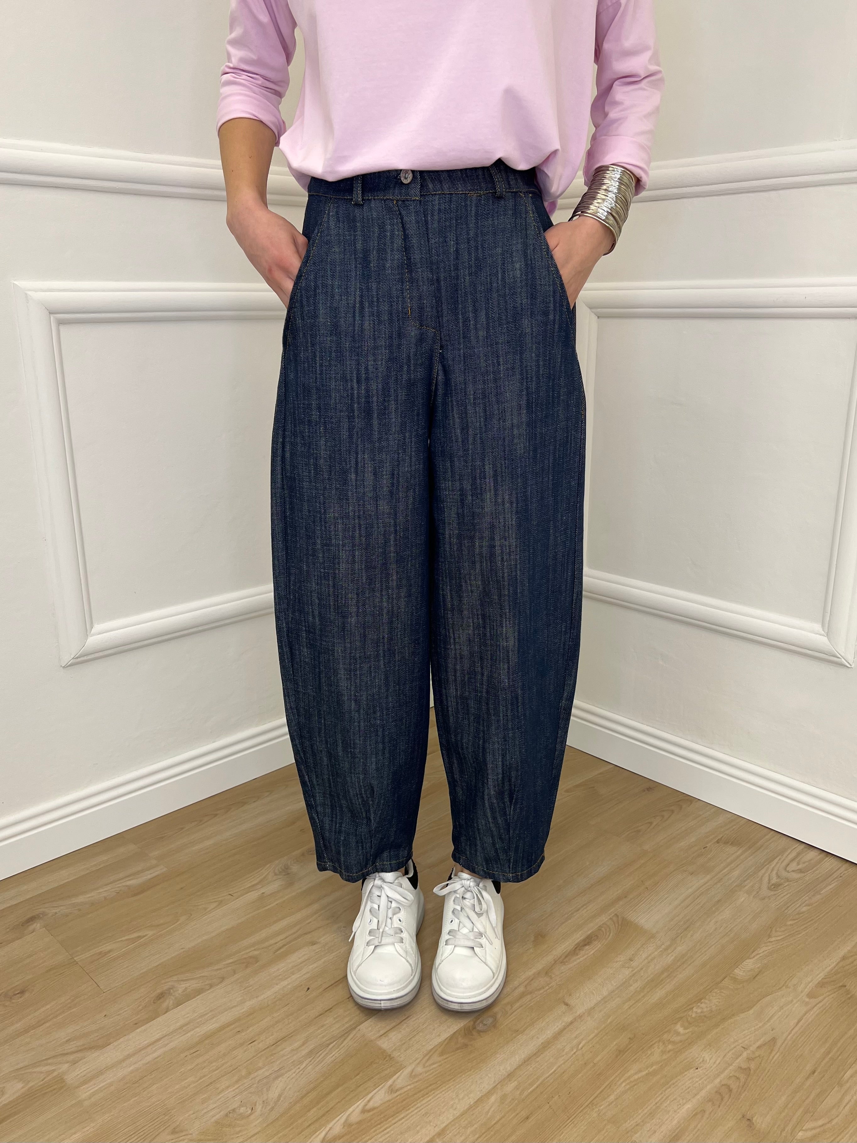 Pantalone Balloon Chambray A8028 Blu