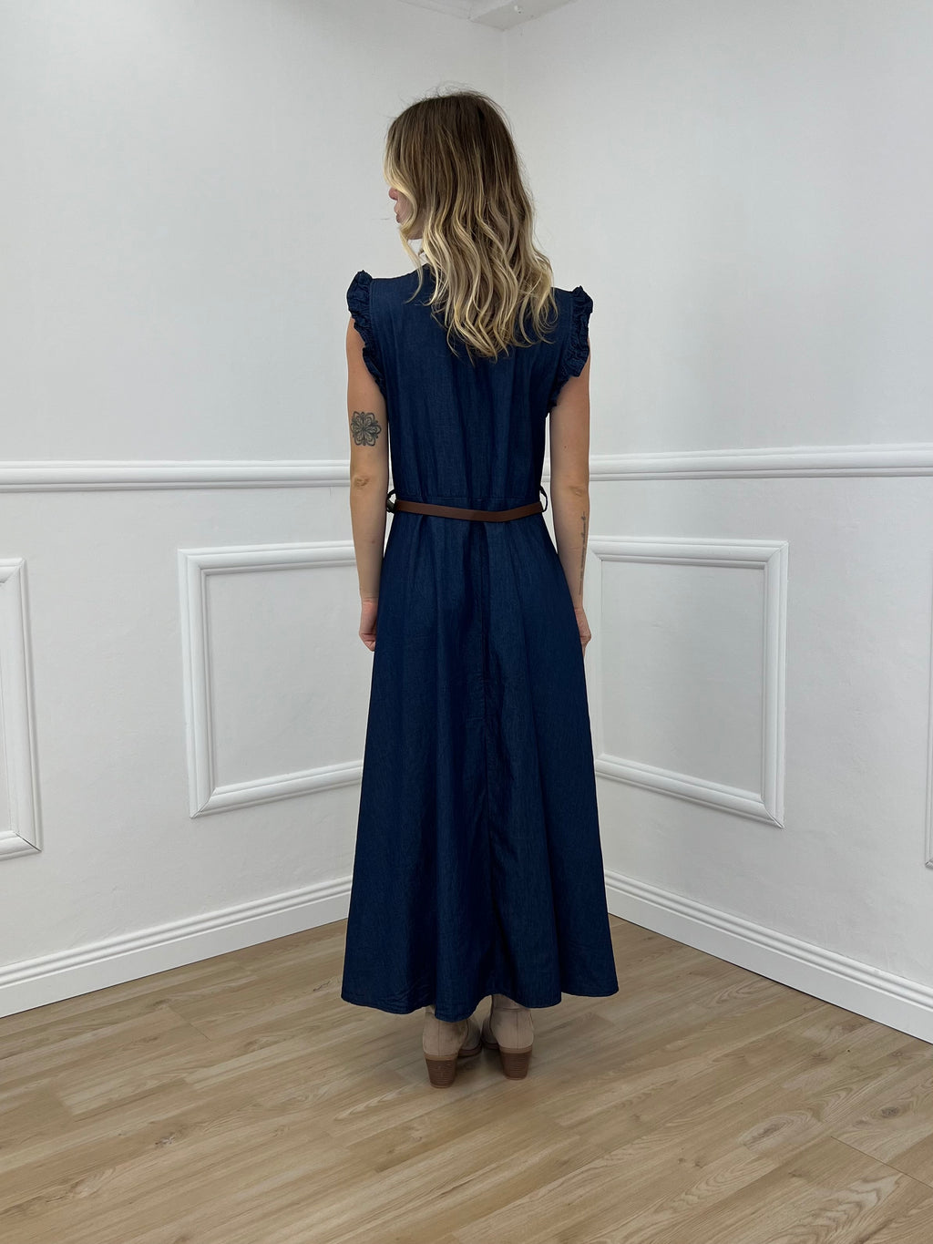 Abito Lungo Chambray Rouches 2631 Blu