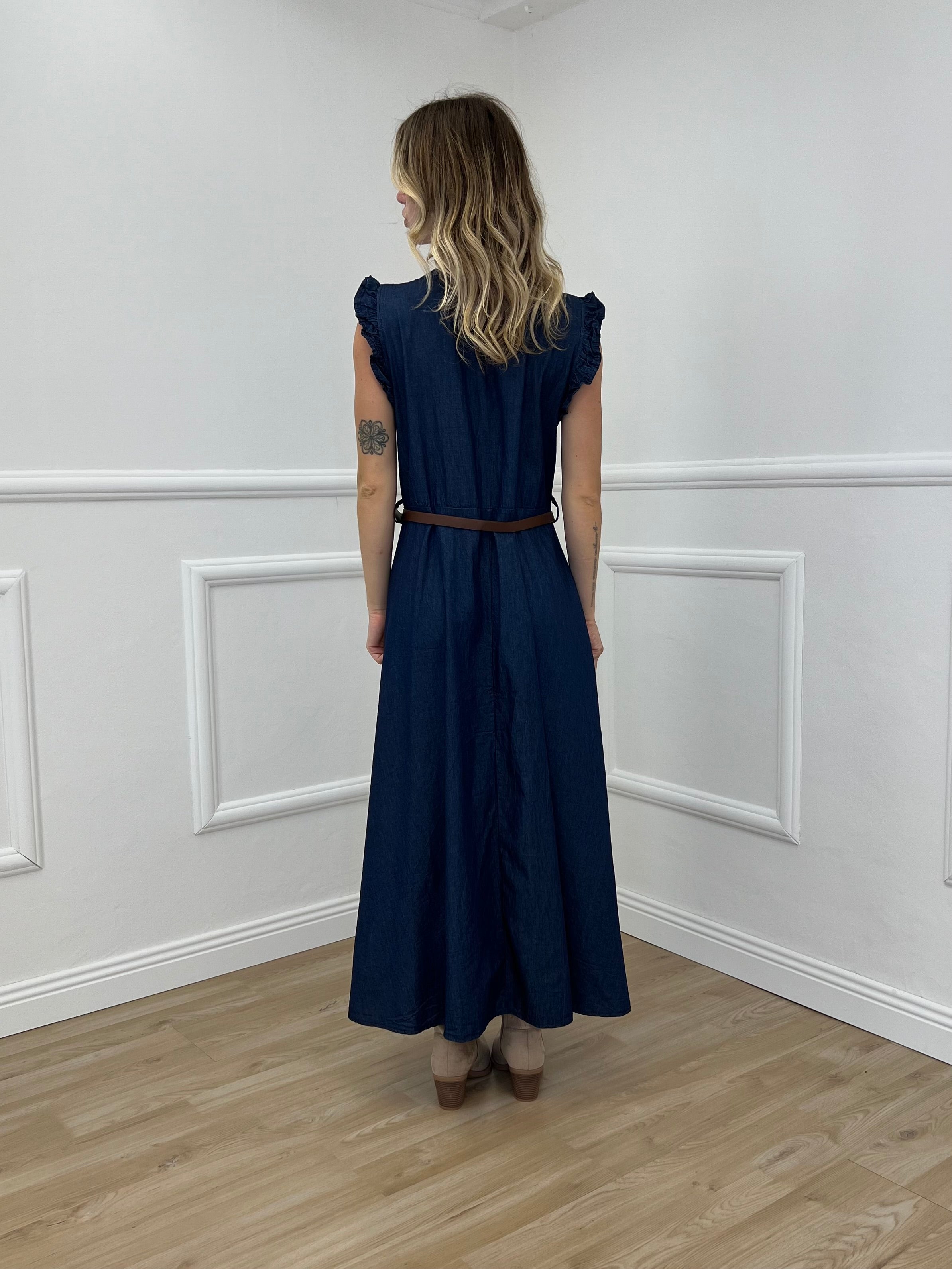 Abito Lungo Chambray Rouches 2631 Blu