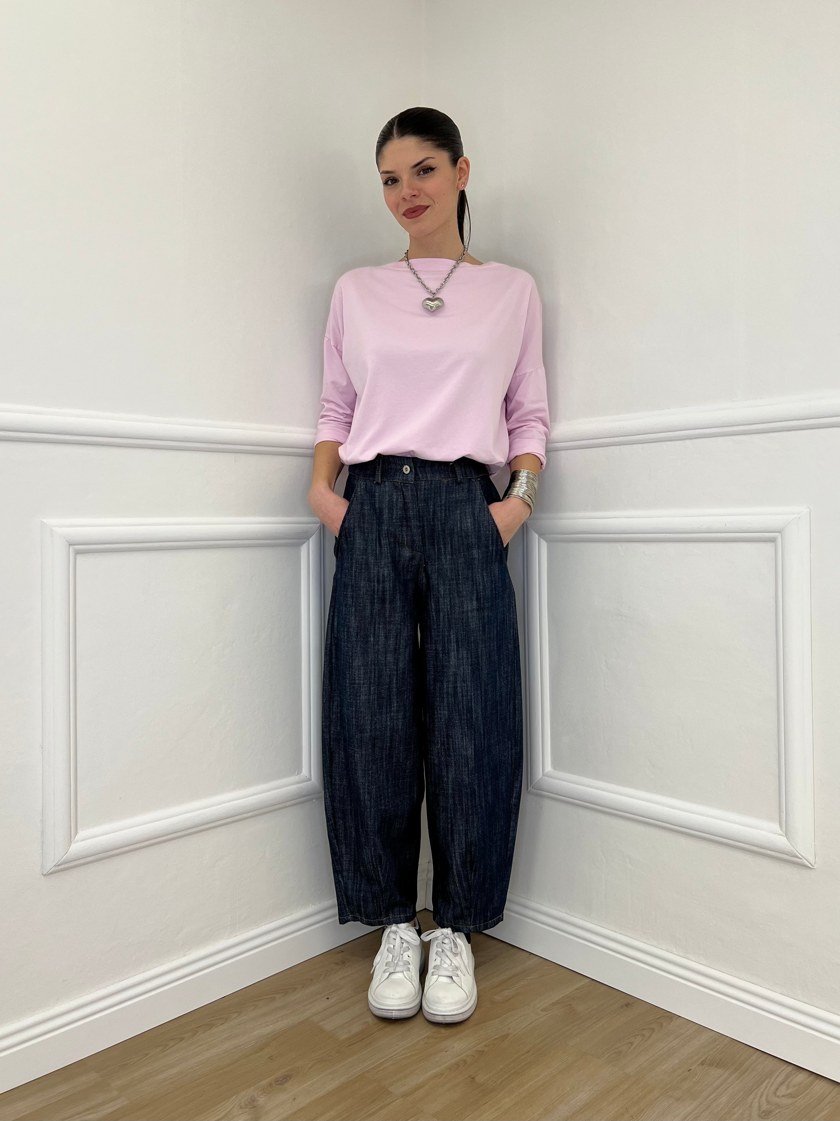 Pantalone Balloon Chambray A8028 Blu