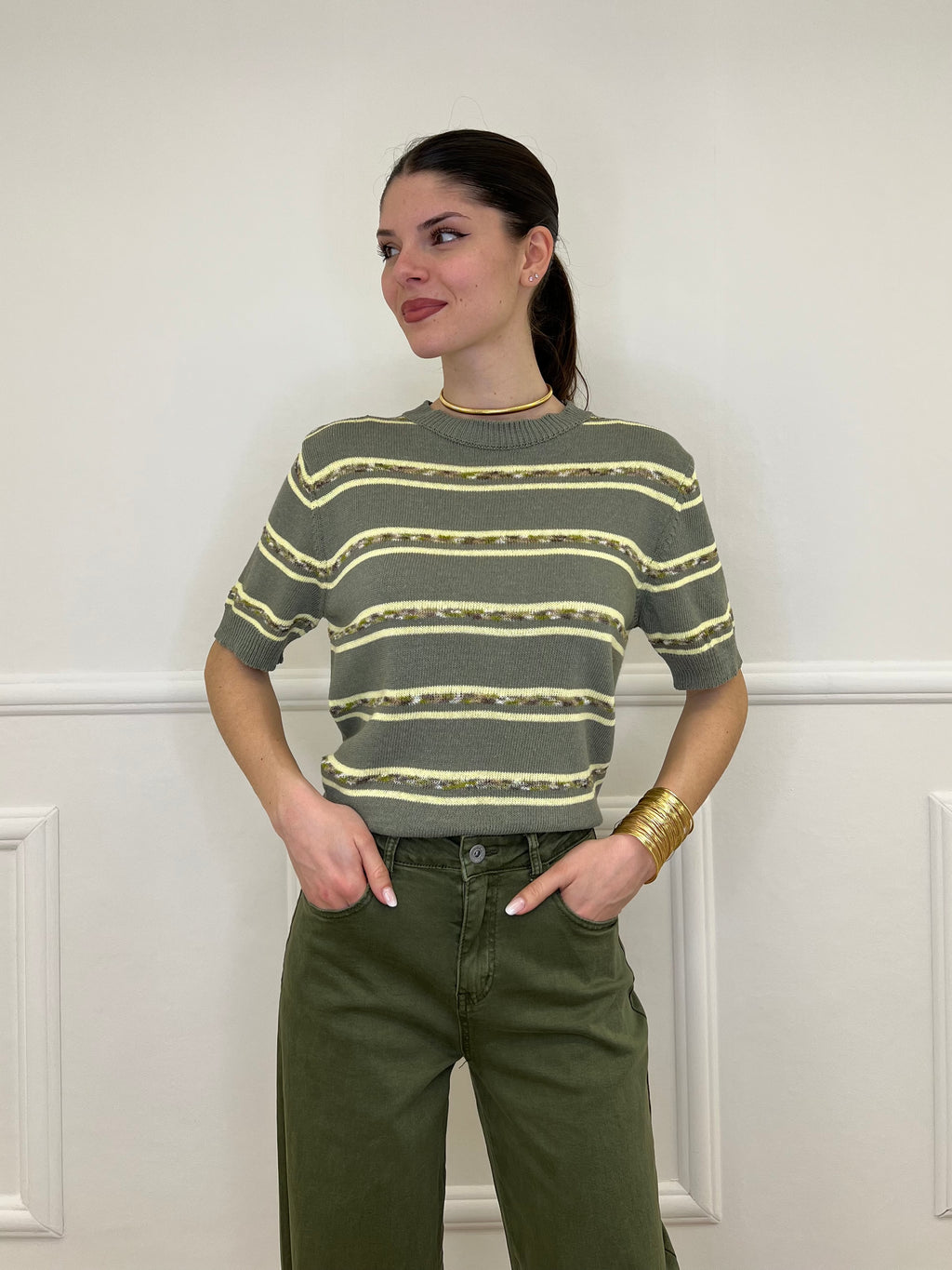 Maglia Righe Fiammata 0073 Verde