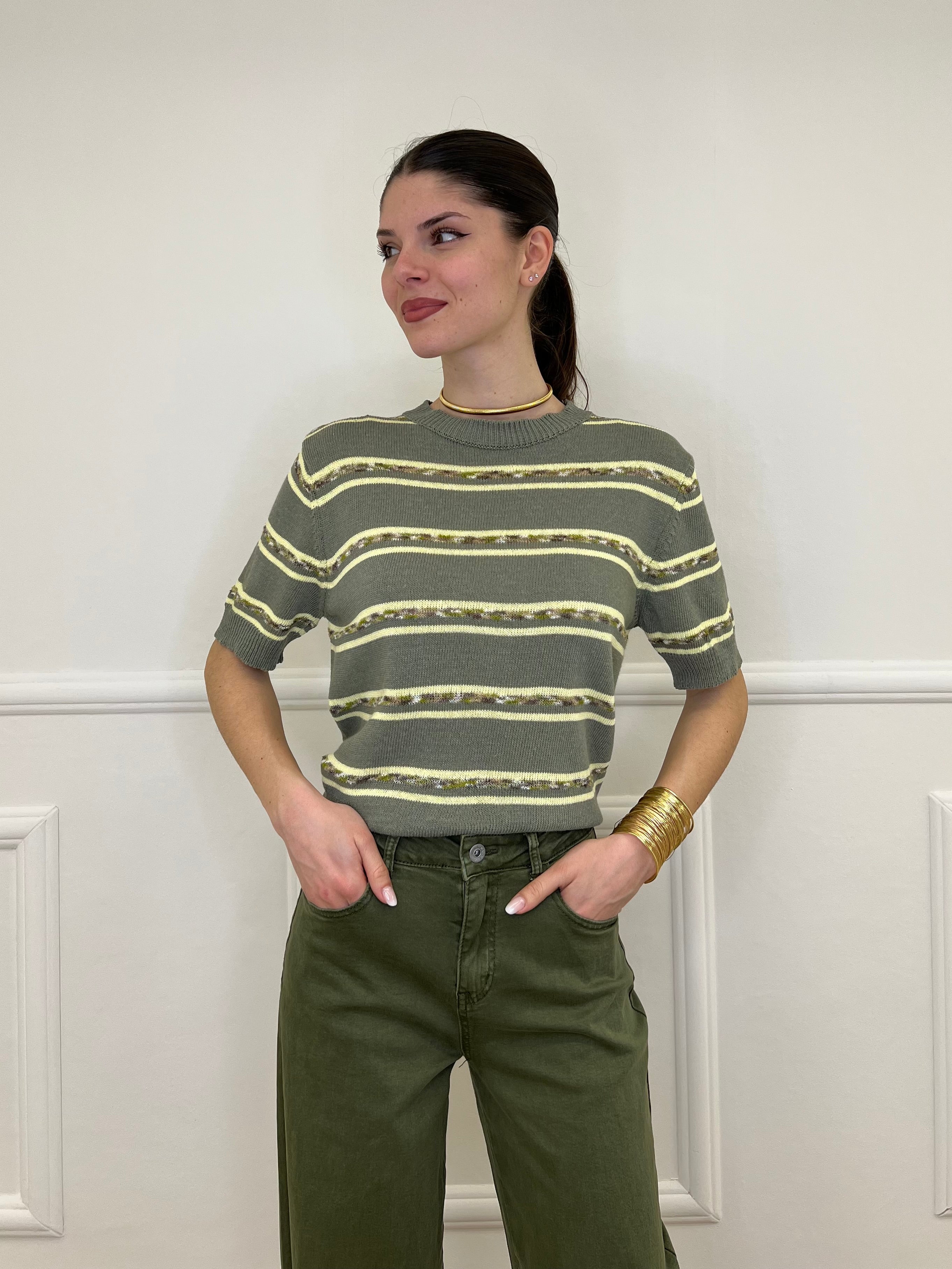 Maglia Righe Fiammata 0073 Verde