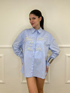 Maxi Camicia con Perle K880 Azzurro