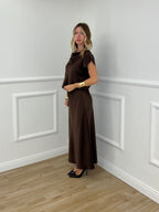 Blusa Satin Scollo Morbido 2548 Marrone