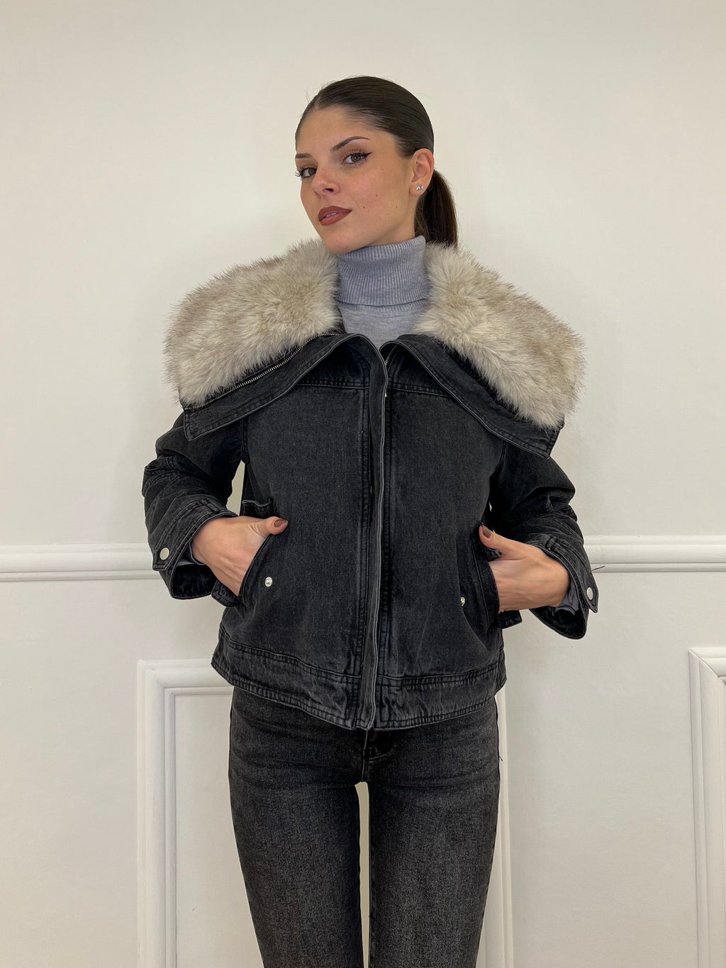 Fur Denim Jacket DL30037 Grey