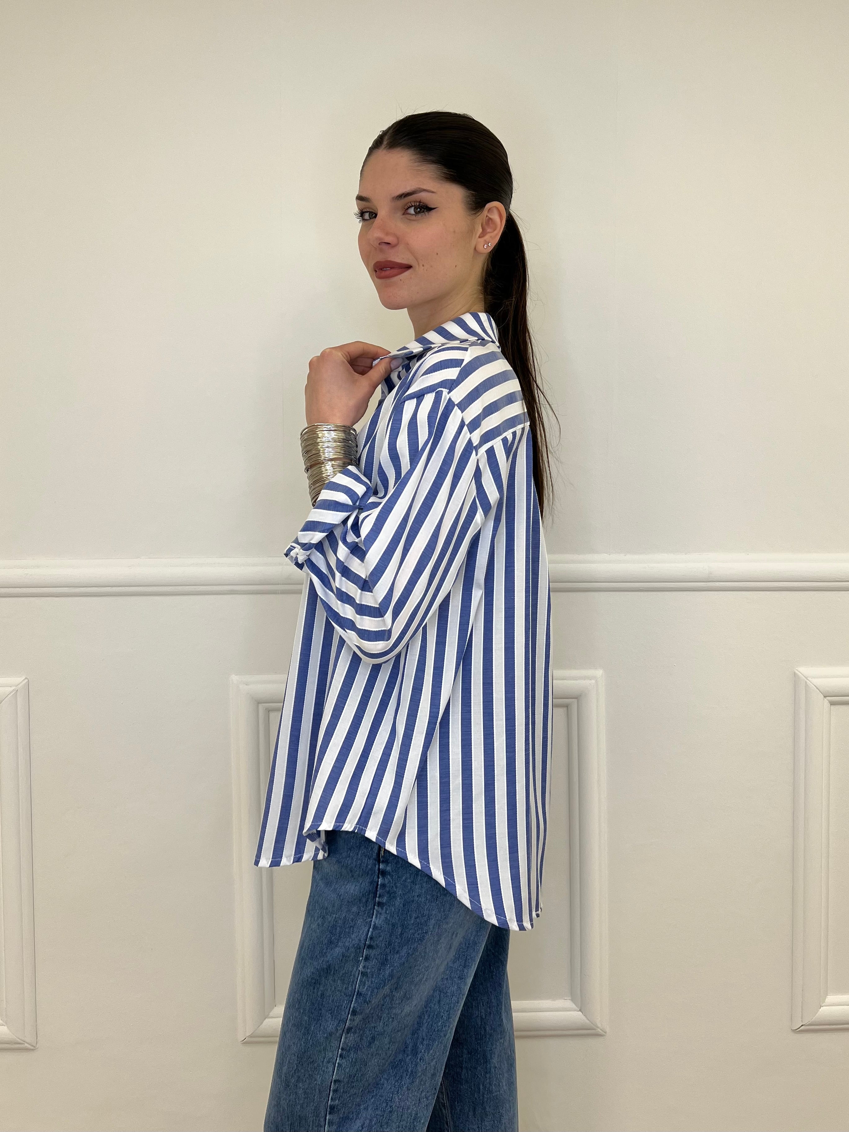 Camicia In Cotone a Righe 82062 Blu