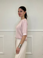 Maglia Profili a Contrasto 2780 Rosa e Bianco