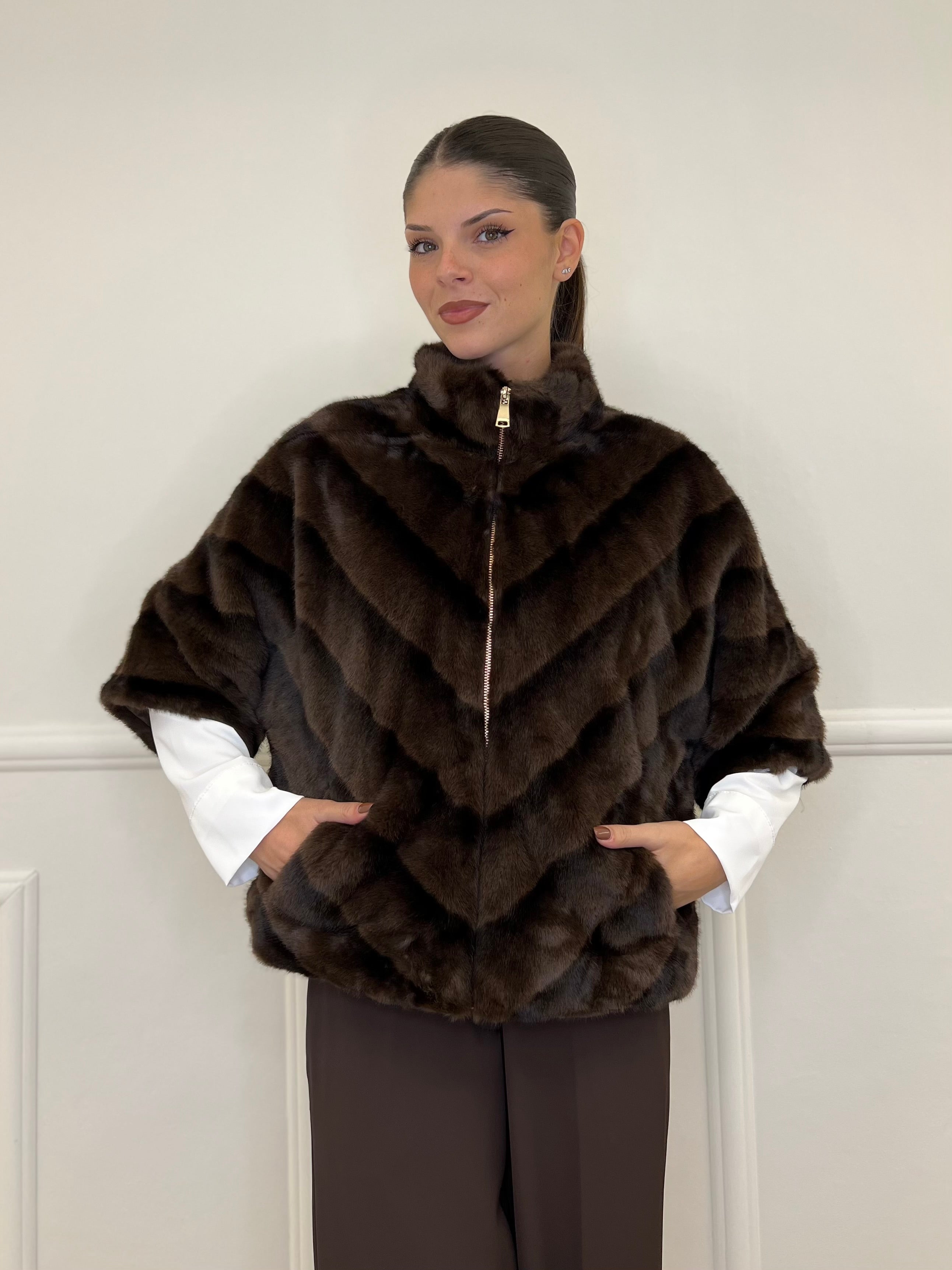 Chevron Fur Coat C037 Moro Bazar Abbigliamento