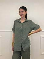 Camicia Maniche 3/4 in Lino 89517 Verde