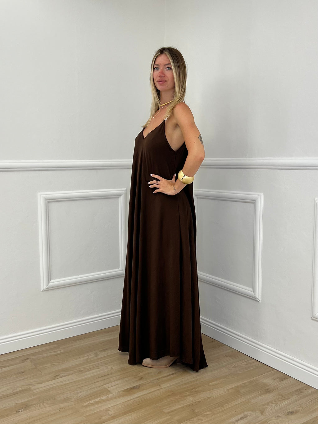 Abito Crepe Conchiglie 15287 Marrone