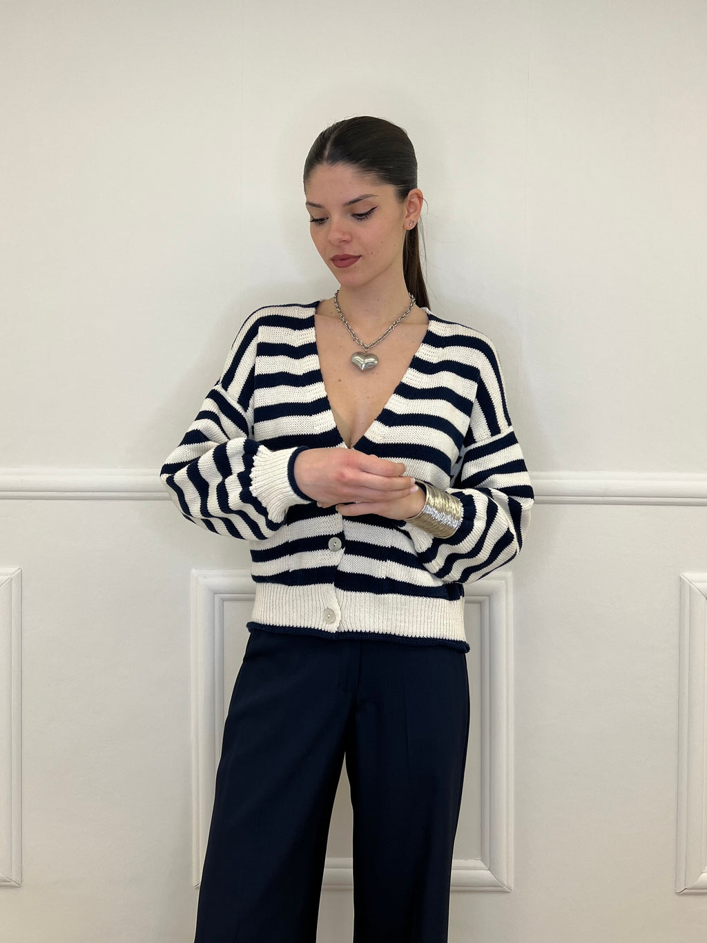 Cardigan Scatoletta Righe 10667 Blu