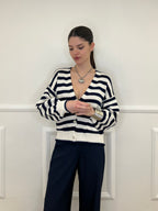 Cardigan Scatoletta Righe 10667 Blu