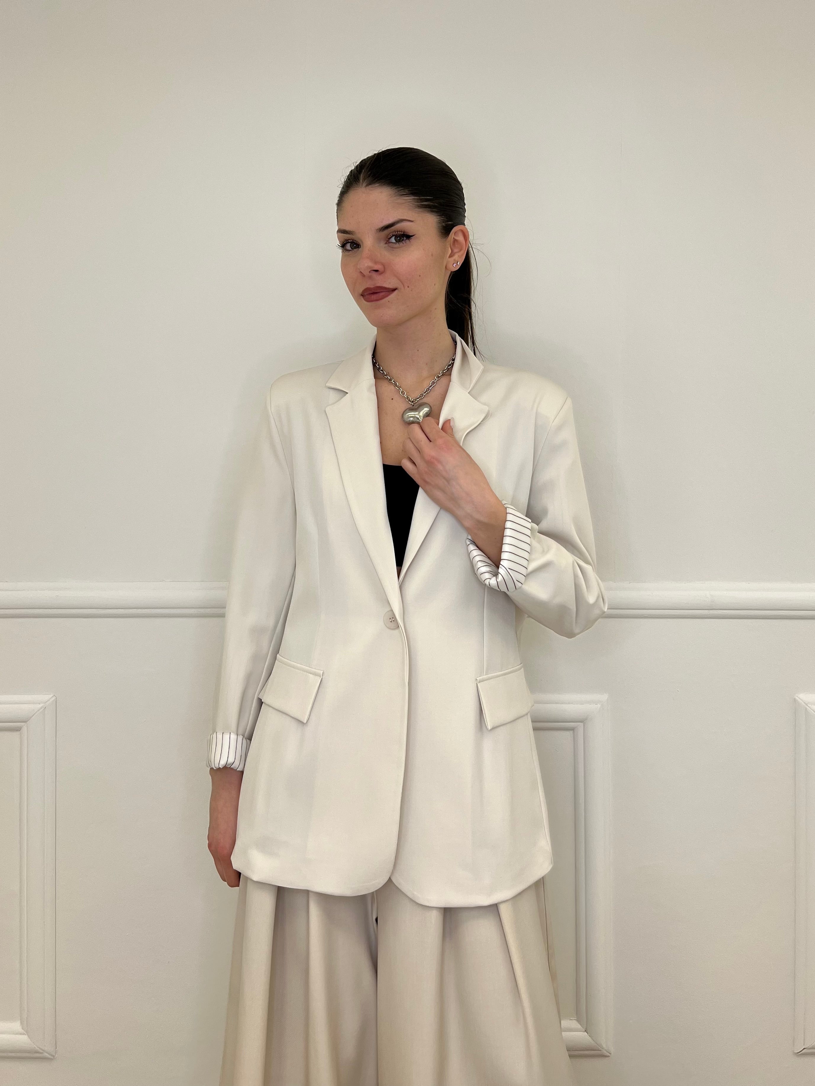 Blazer Con Fodera Gessata 216401 Beige