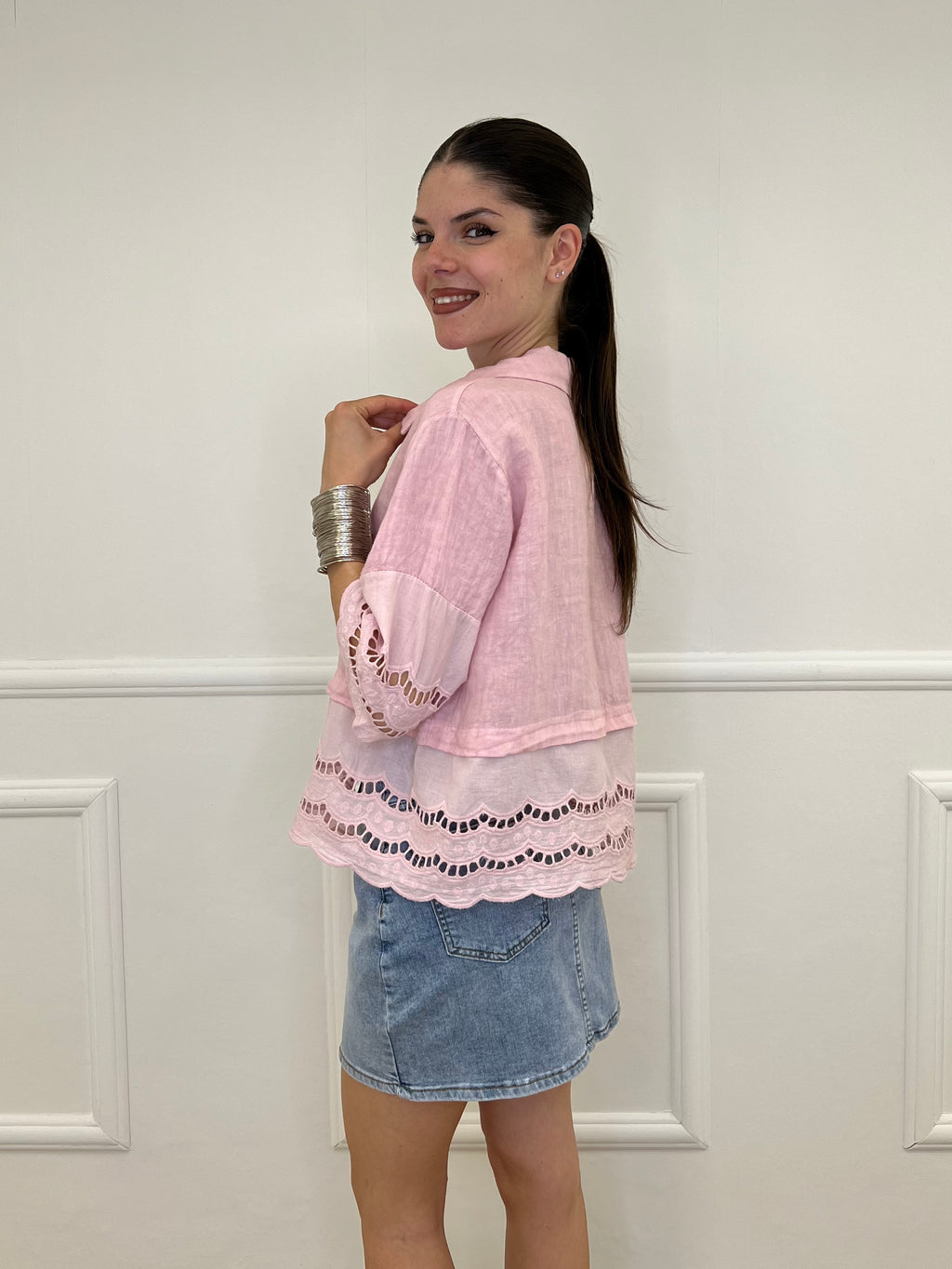 Camicia Lino Maniche Sangallo 1788 Rosa