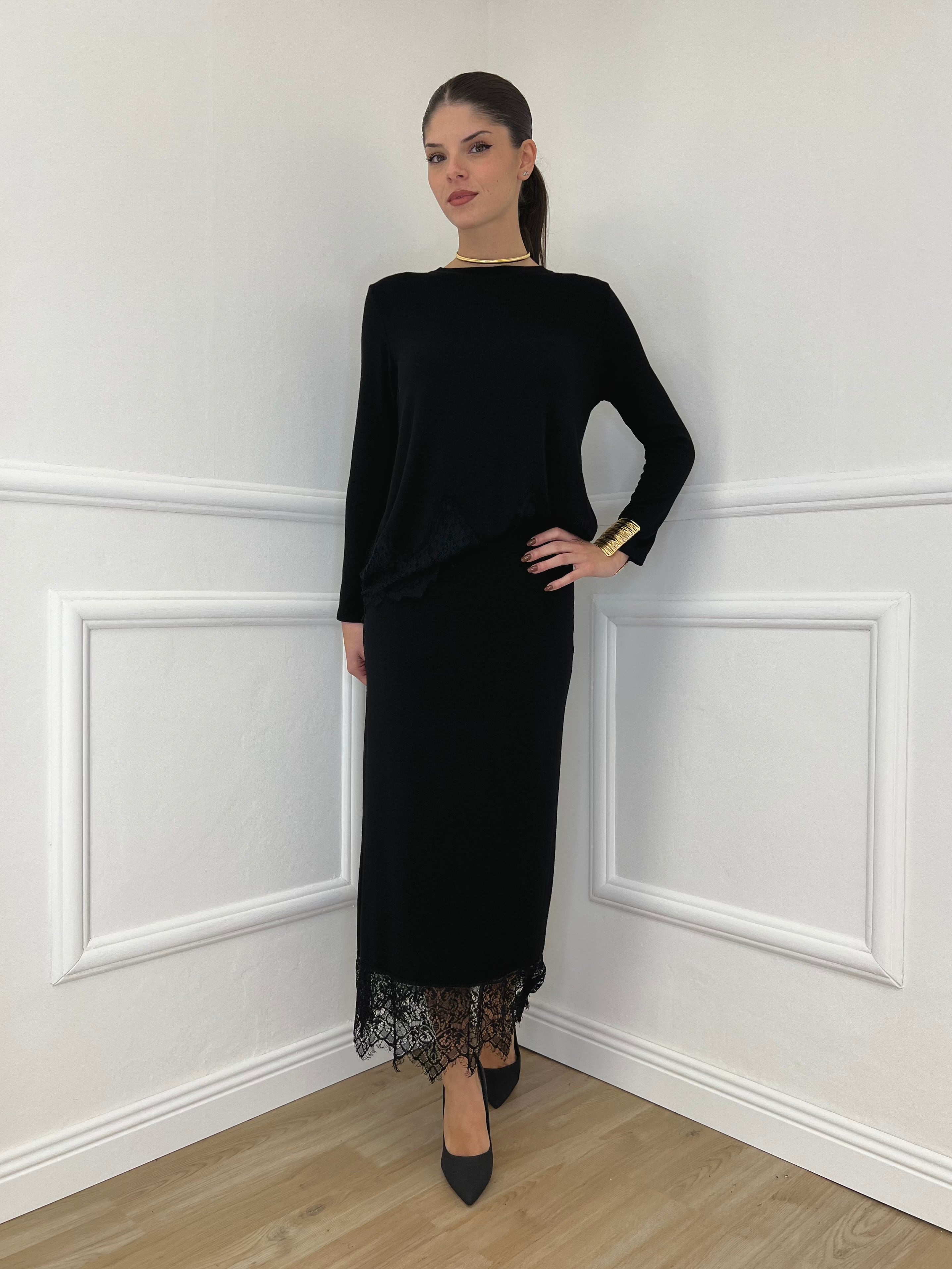 Gonna in Maglia Pizzo 2187 Nero