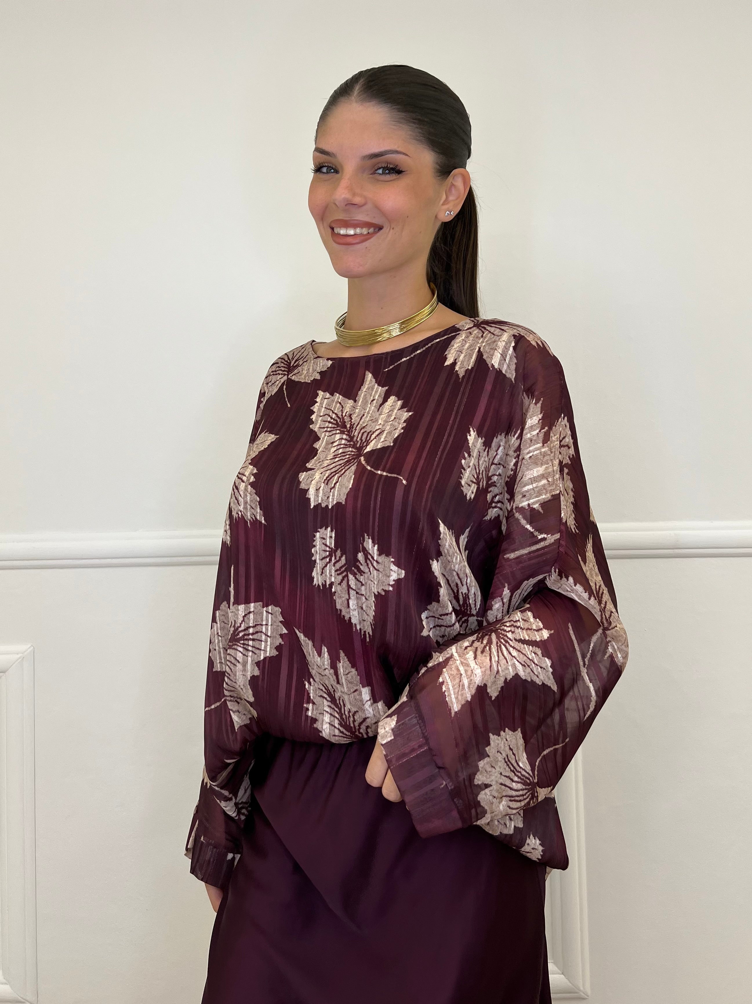 Camicia Chiffon Floreale 8029 Bordeaux