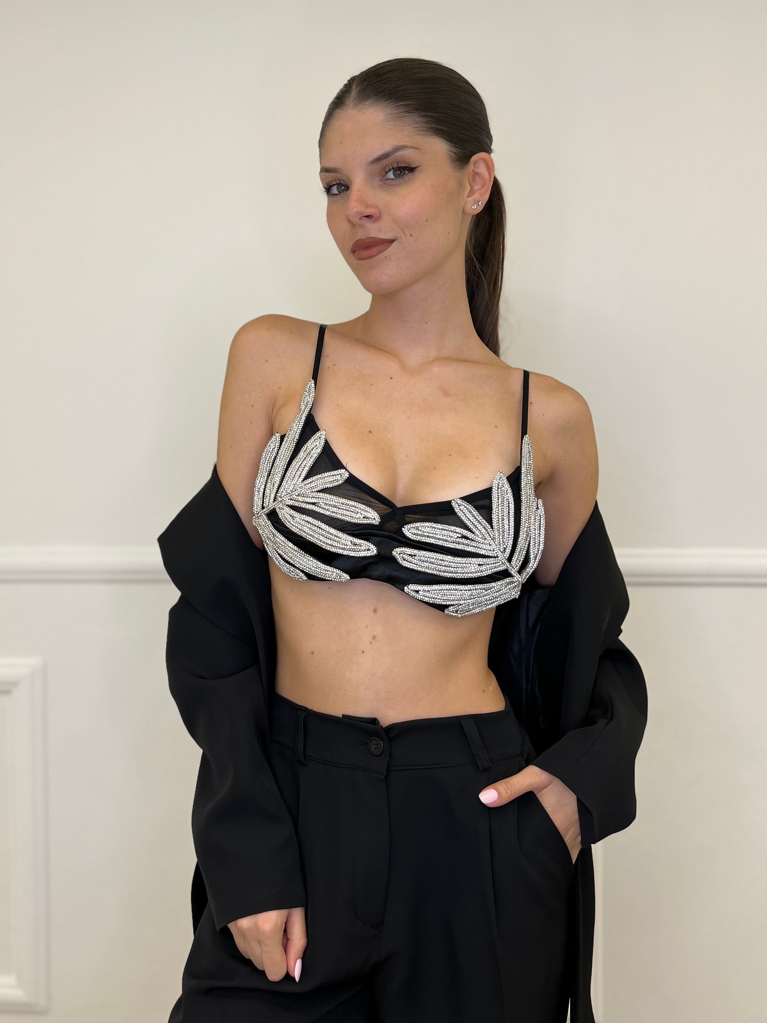 Top Foglie Strass 5610 - Bazar Abbigliamento