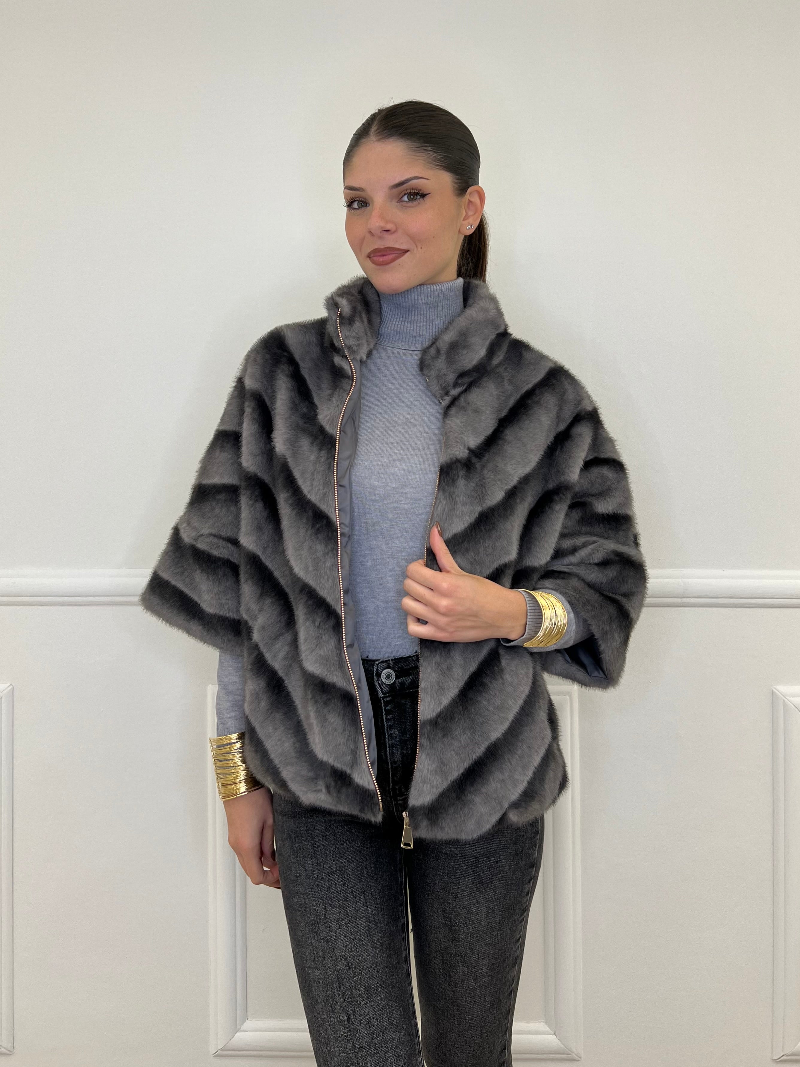 Pelliccia Chevron C037 Grigio