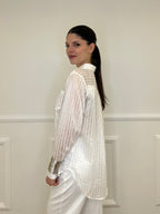 Camicia Tencel Spalmata a Righe 25802 Bianco