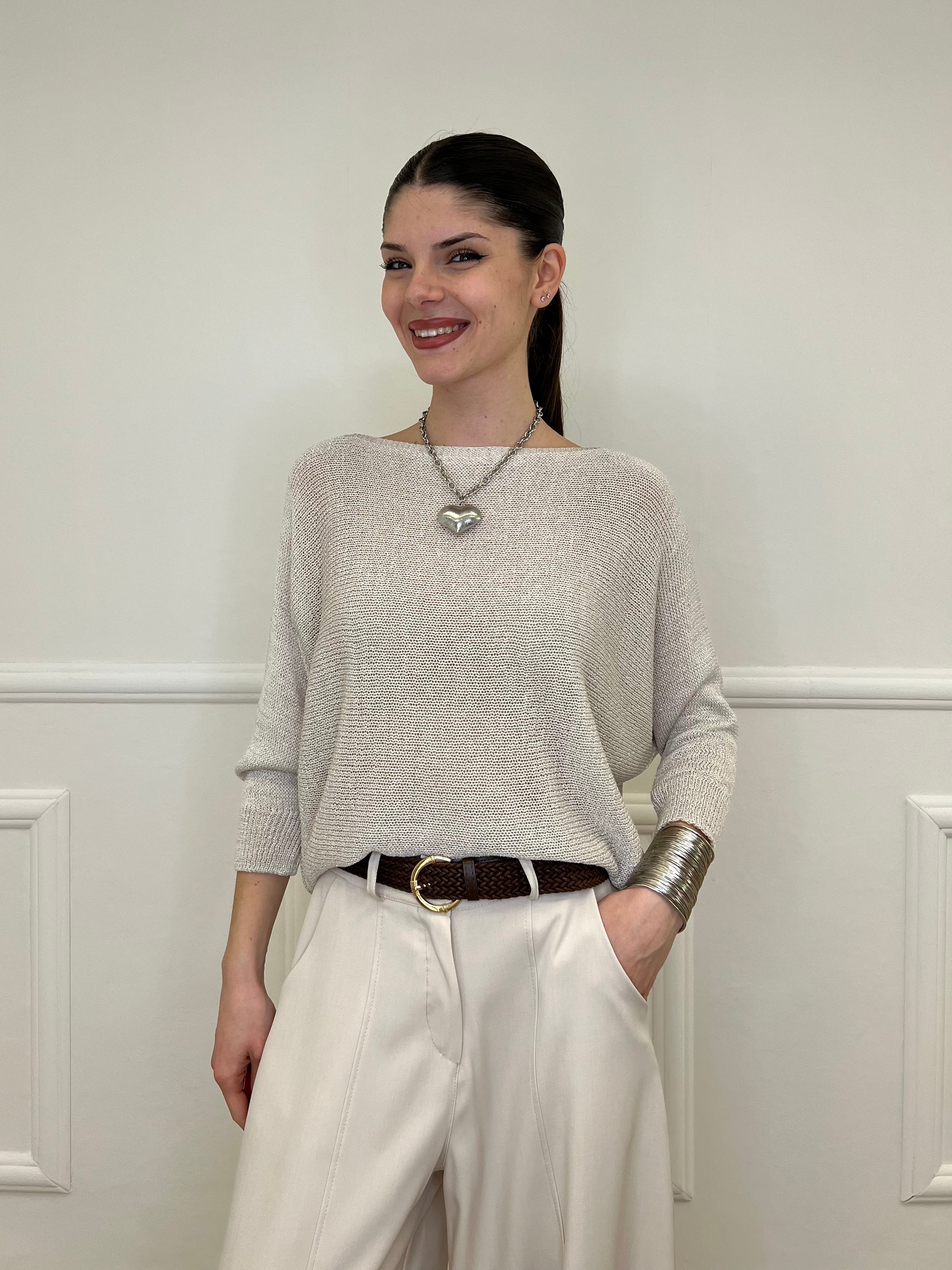 Maglia Lurex Scollo Goccia 645 Ecru