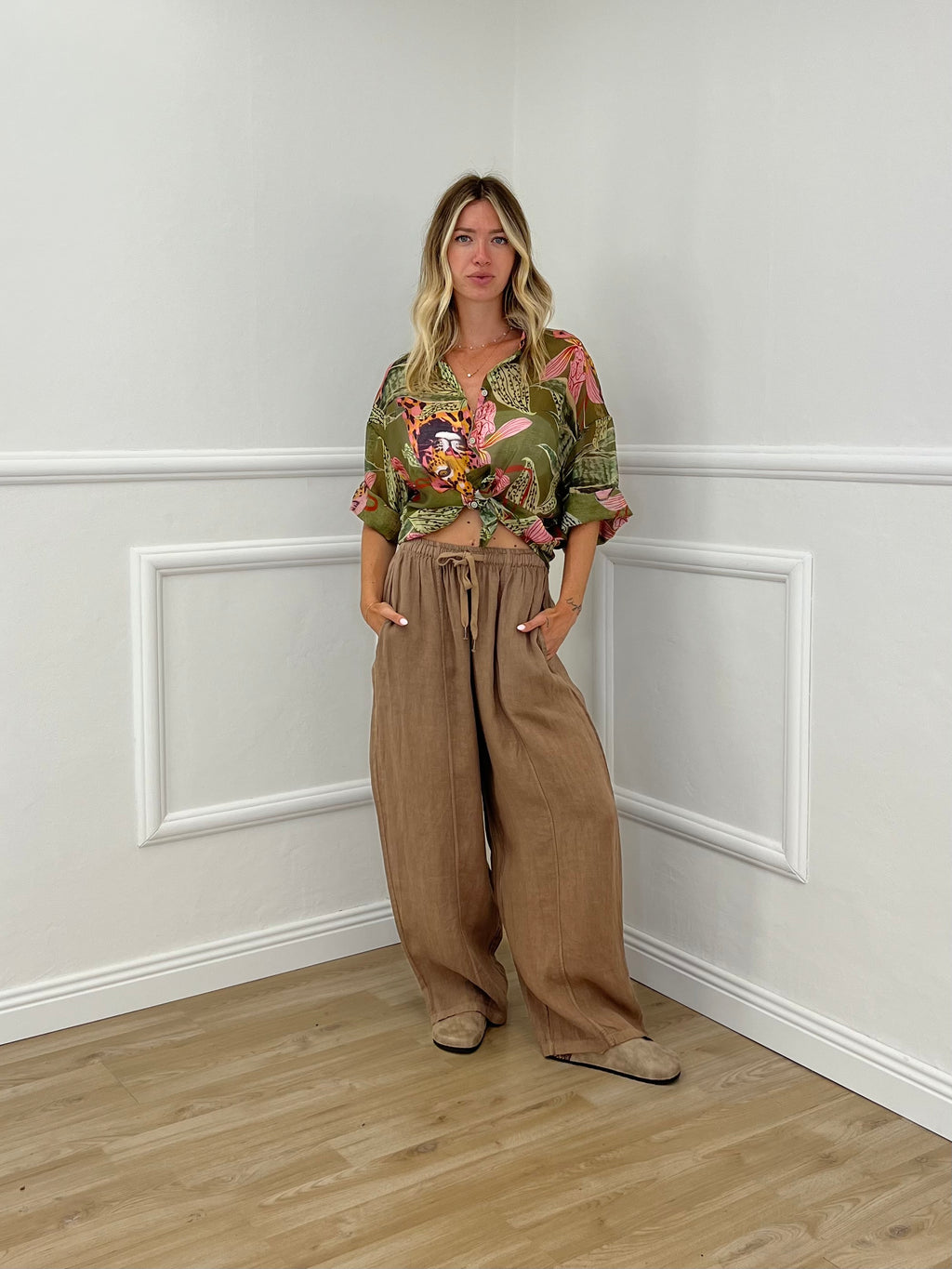 Camicia Jungle Tencel 3034 Verde e Rosa