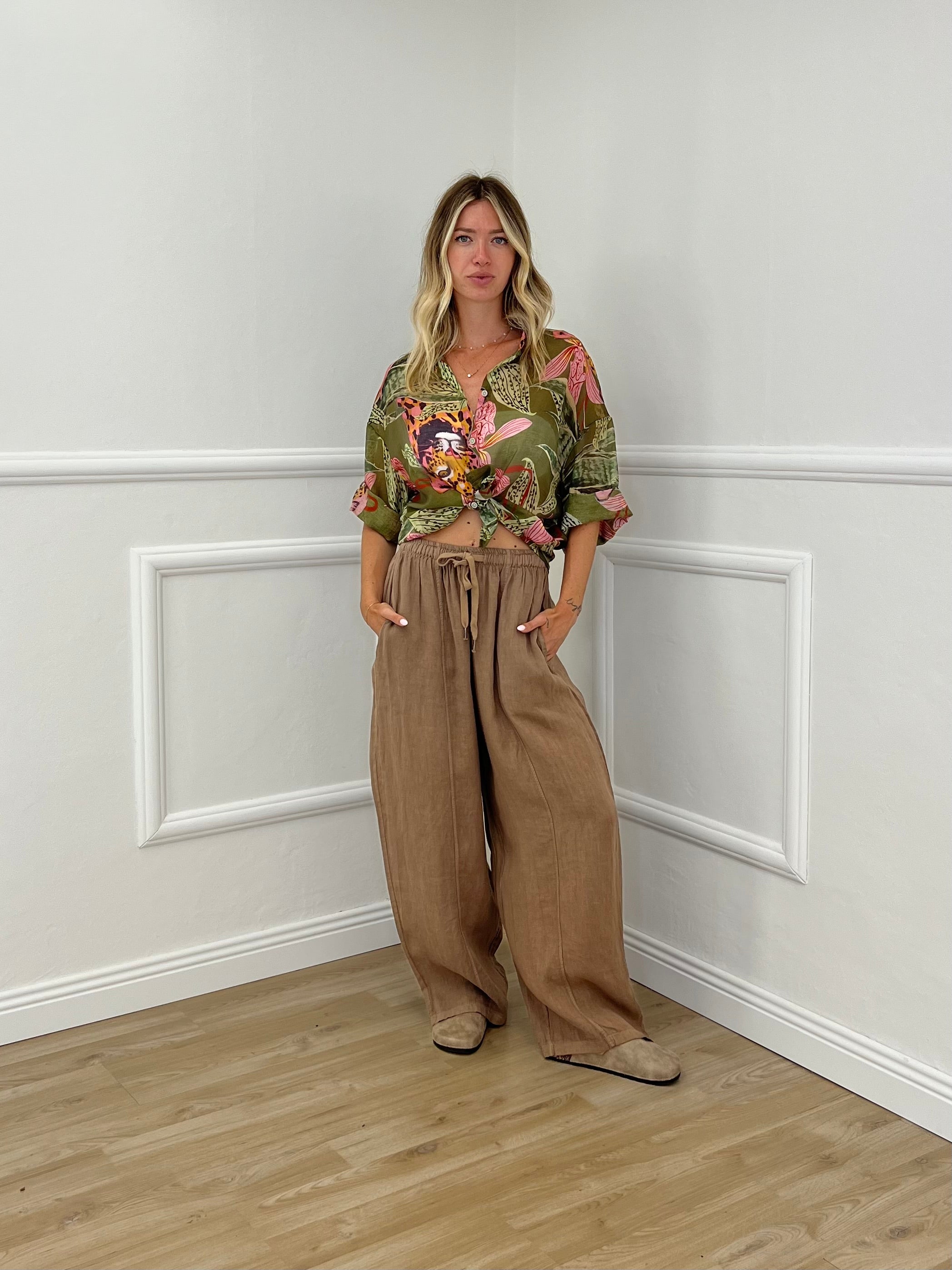 Camicia Jungle Tencel 3034 Verde e Rosa