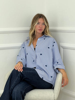 Camicia Cuori Ricamati 1255 Blu