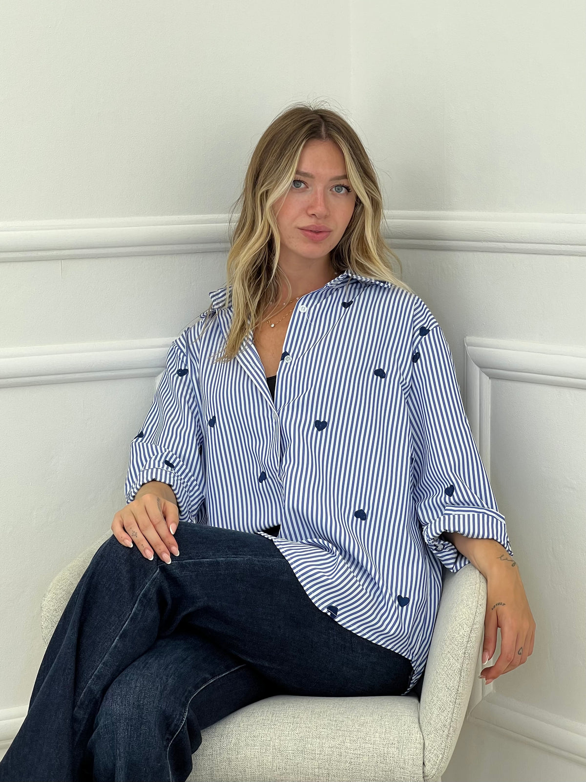 Camicia Cuori Ricamati 1255 Blu