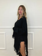Maglia Lana Asimmetrica con Pizzo 25743 Nero