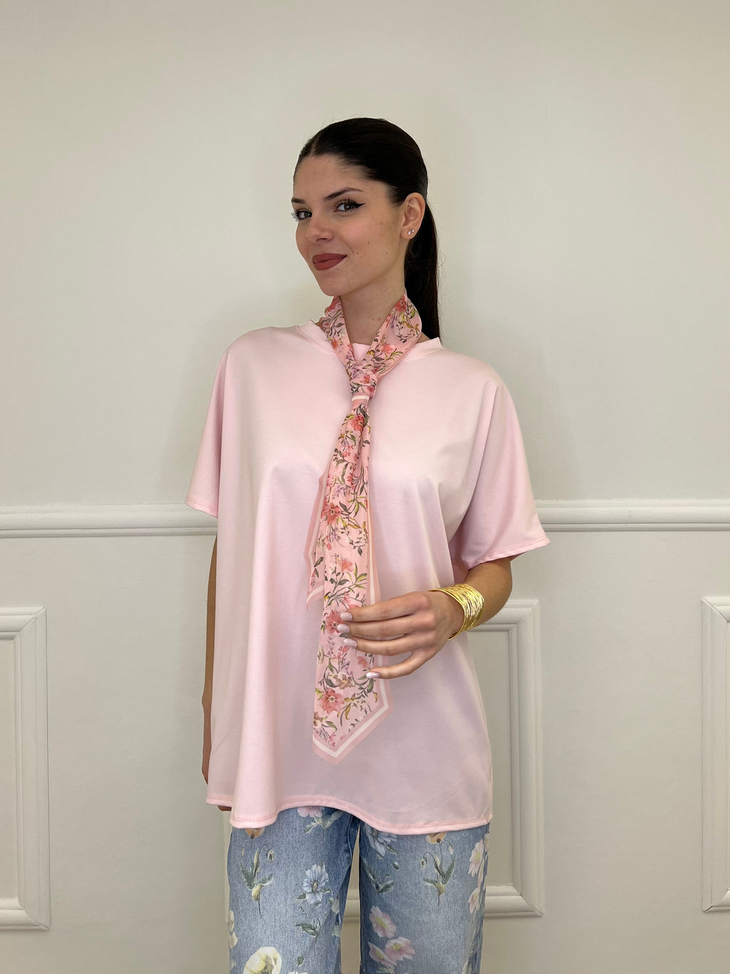 T-shirt Maxi Con Foulard 35080 Rosa