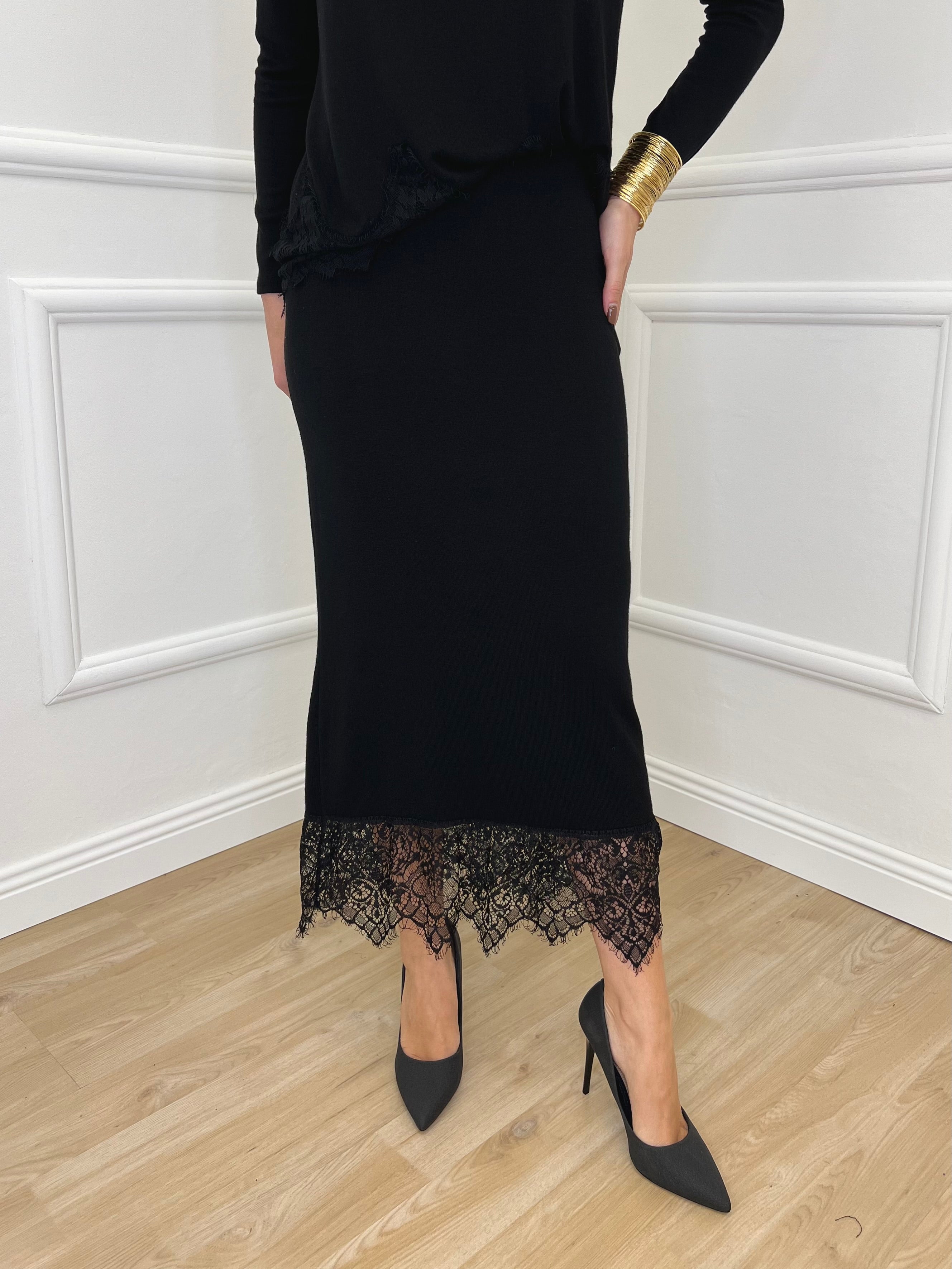 Gonna in Maglia Pizzo 2187 Nero