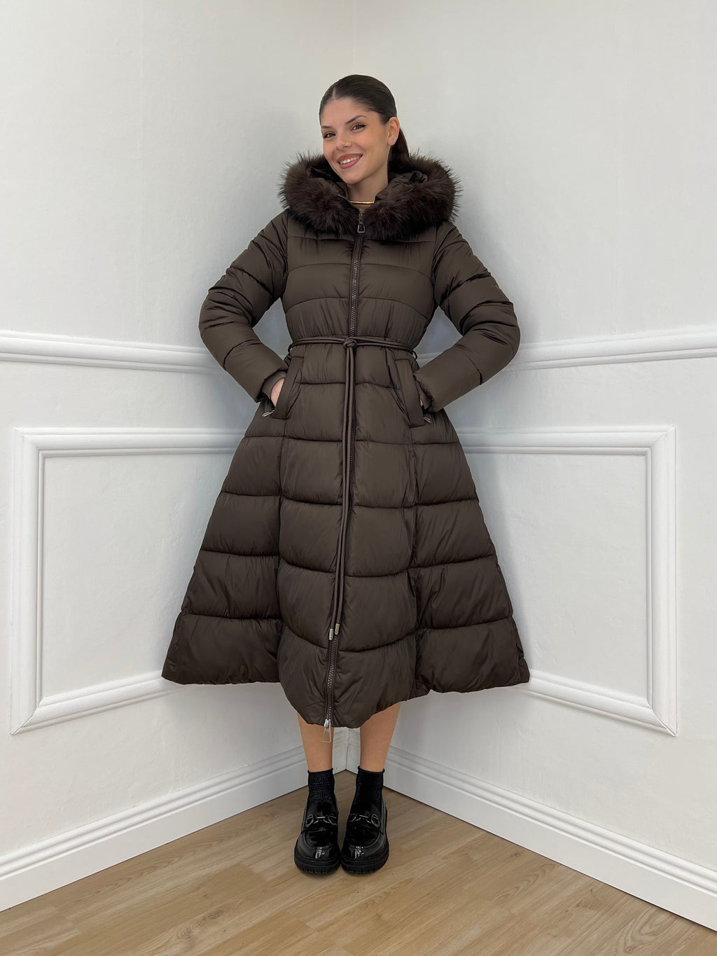 Piumino Lungo Pelliccia 0631 Moro