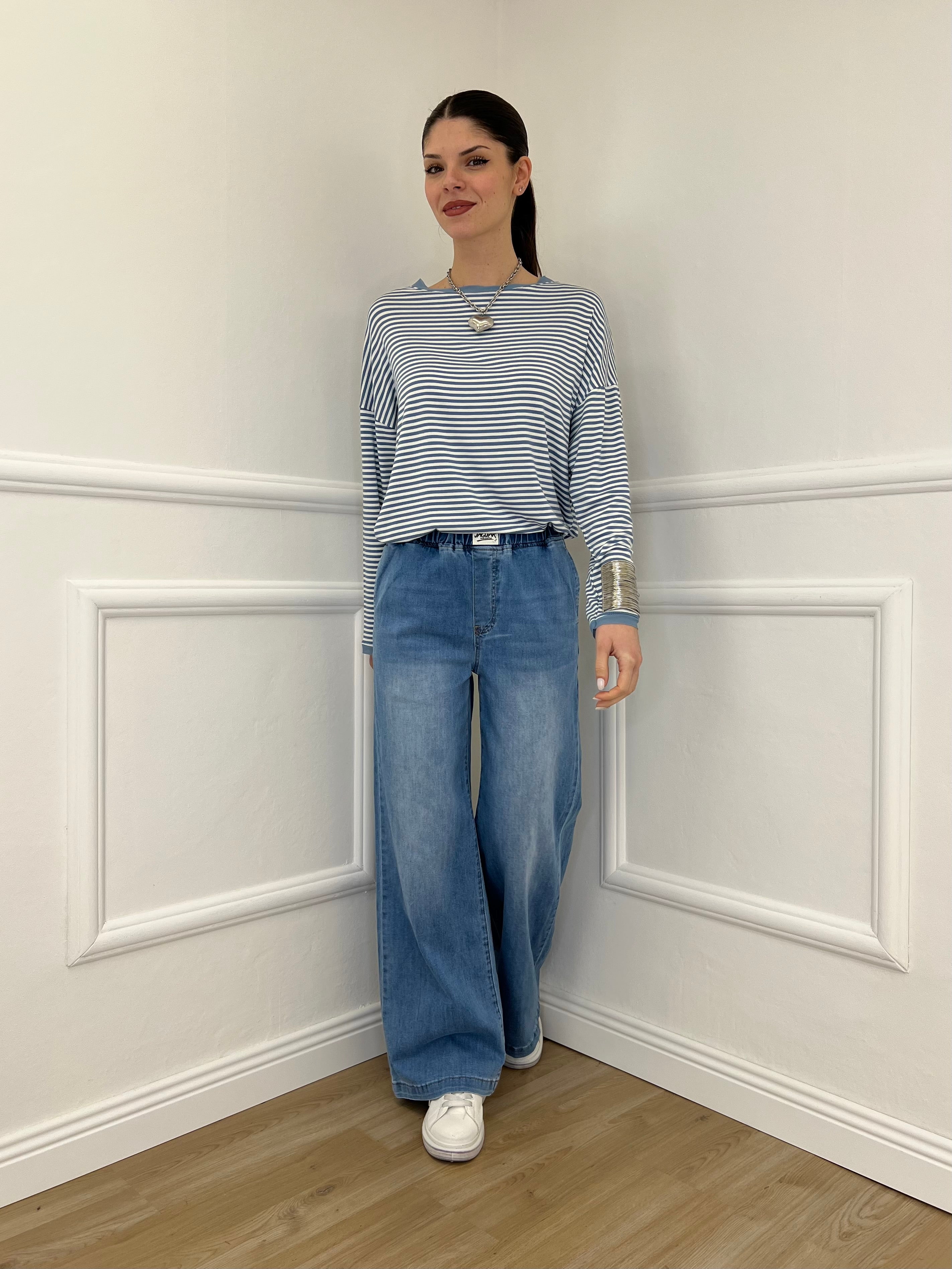 Jeans con Vita Elastica 9337 Azzurro