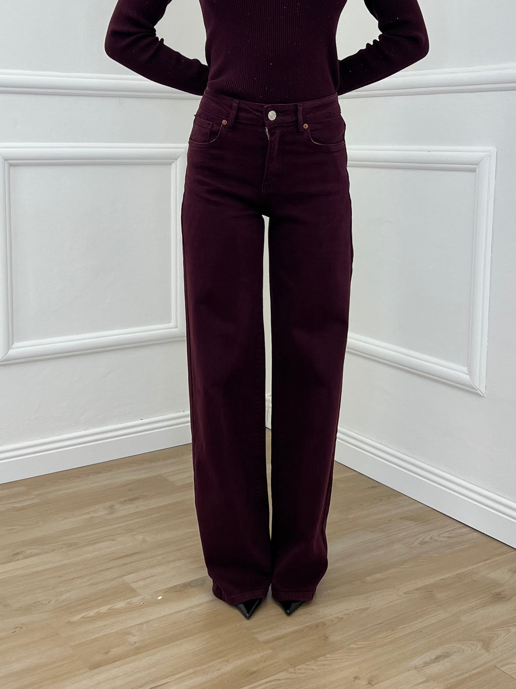 Jeans Wide Leg H3873-5 Burgundy