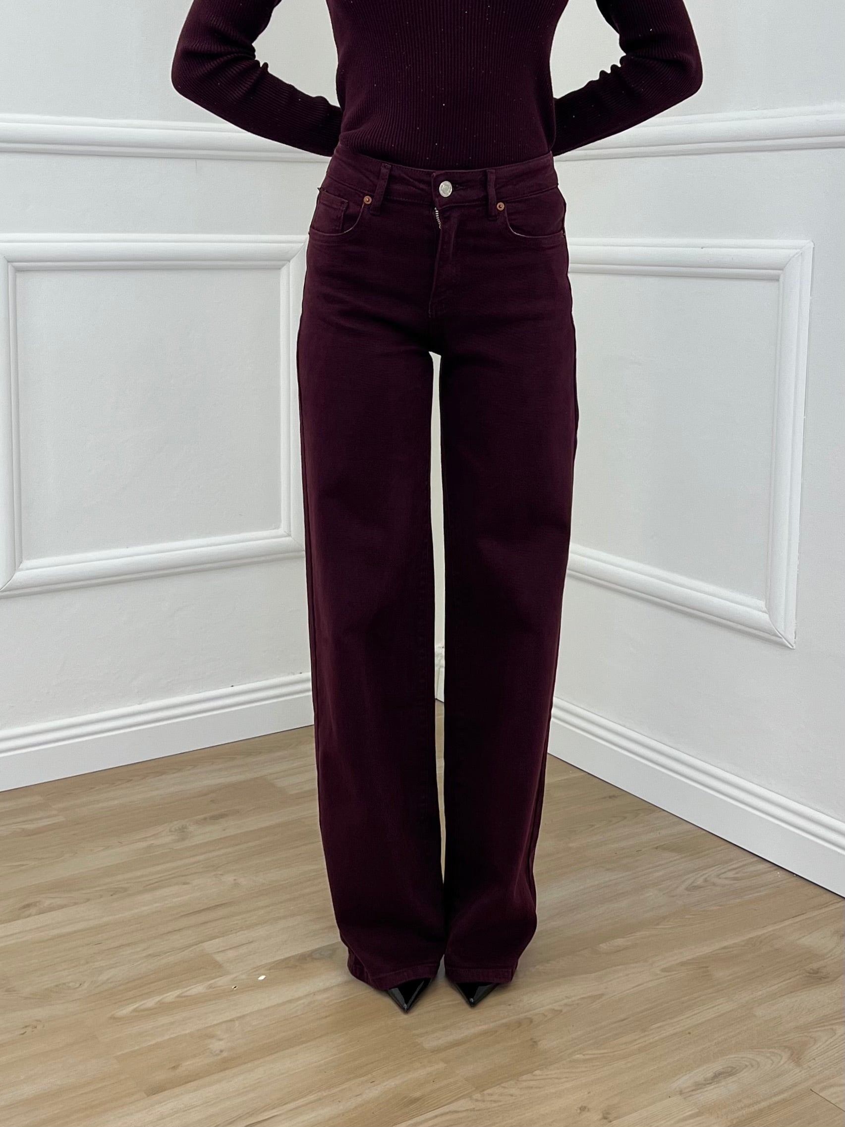 Jeans Wide Leg H3873-5 Burgundy