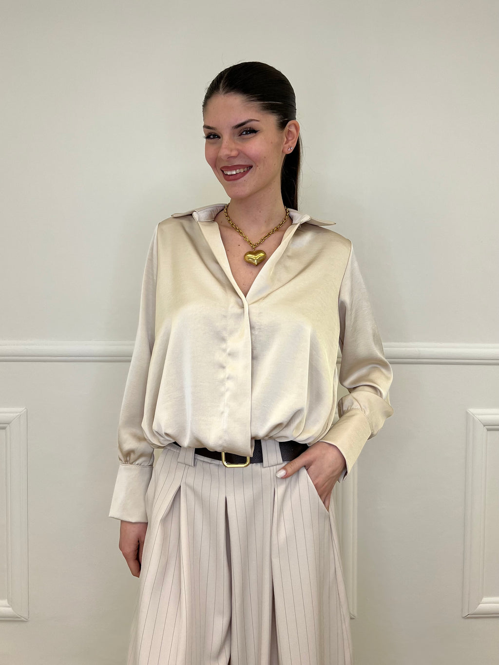 Blusa In Satin Con Spalline 10277 Beige