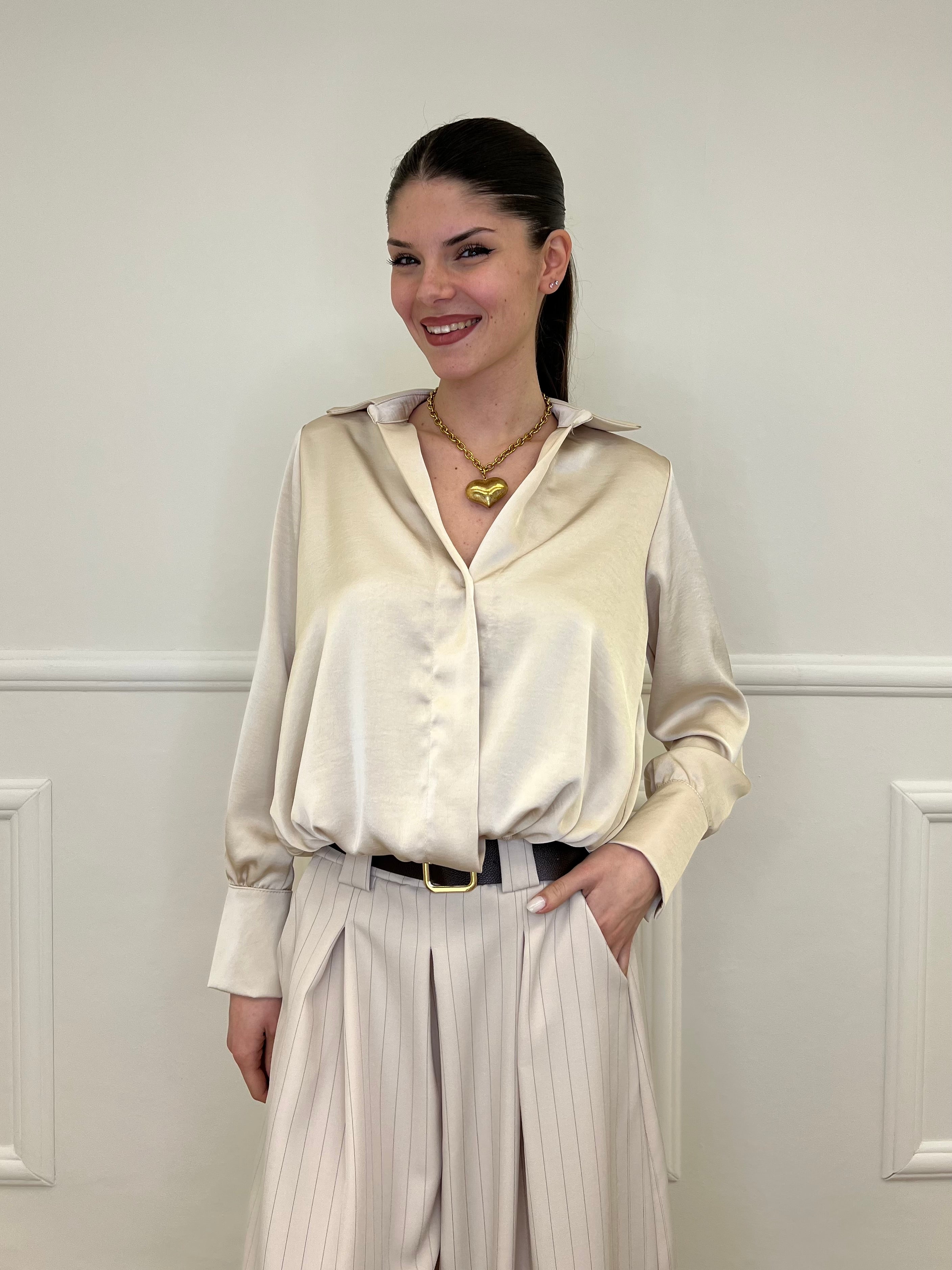 Blusa In Satin Con Spalline 10277 Beige
