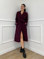 Cappotto Bouclé Cintura 91022 Burgundy
