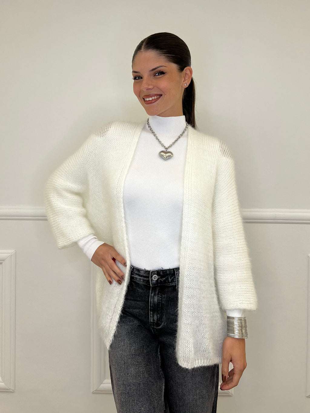 Cardigan Effetto Mohair 633 Bianco